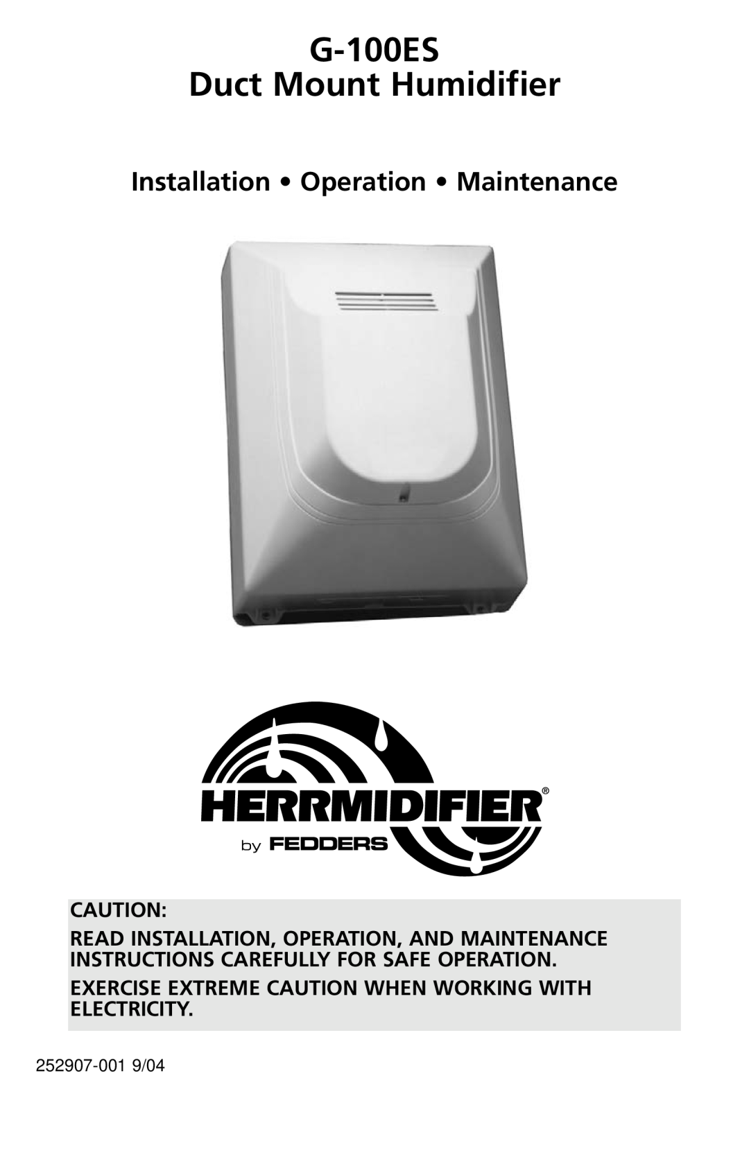 Herrmidifier Co manual G-100ES Duct Mount Humidifier, Installation Operation Maintenance, 252907-0019/04 