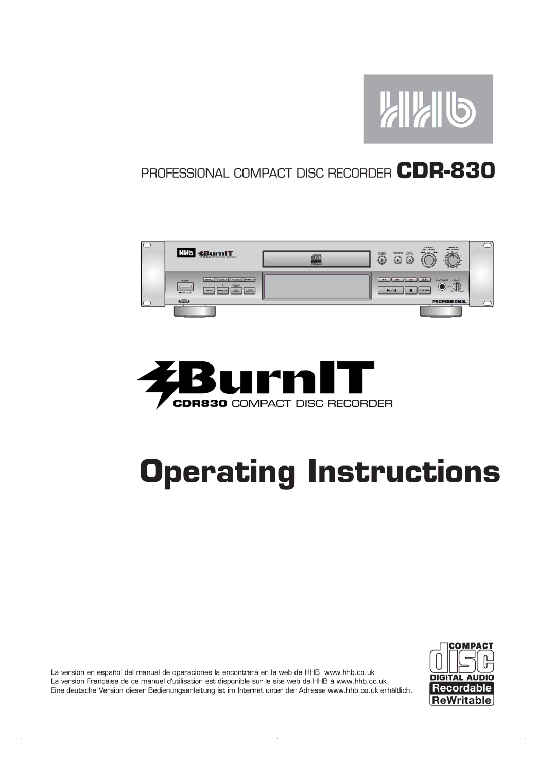 HHB comm CDR 830 manuel dutilisation Operating Instructions 