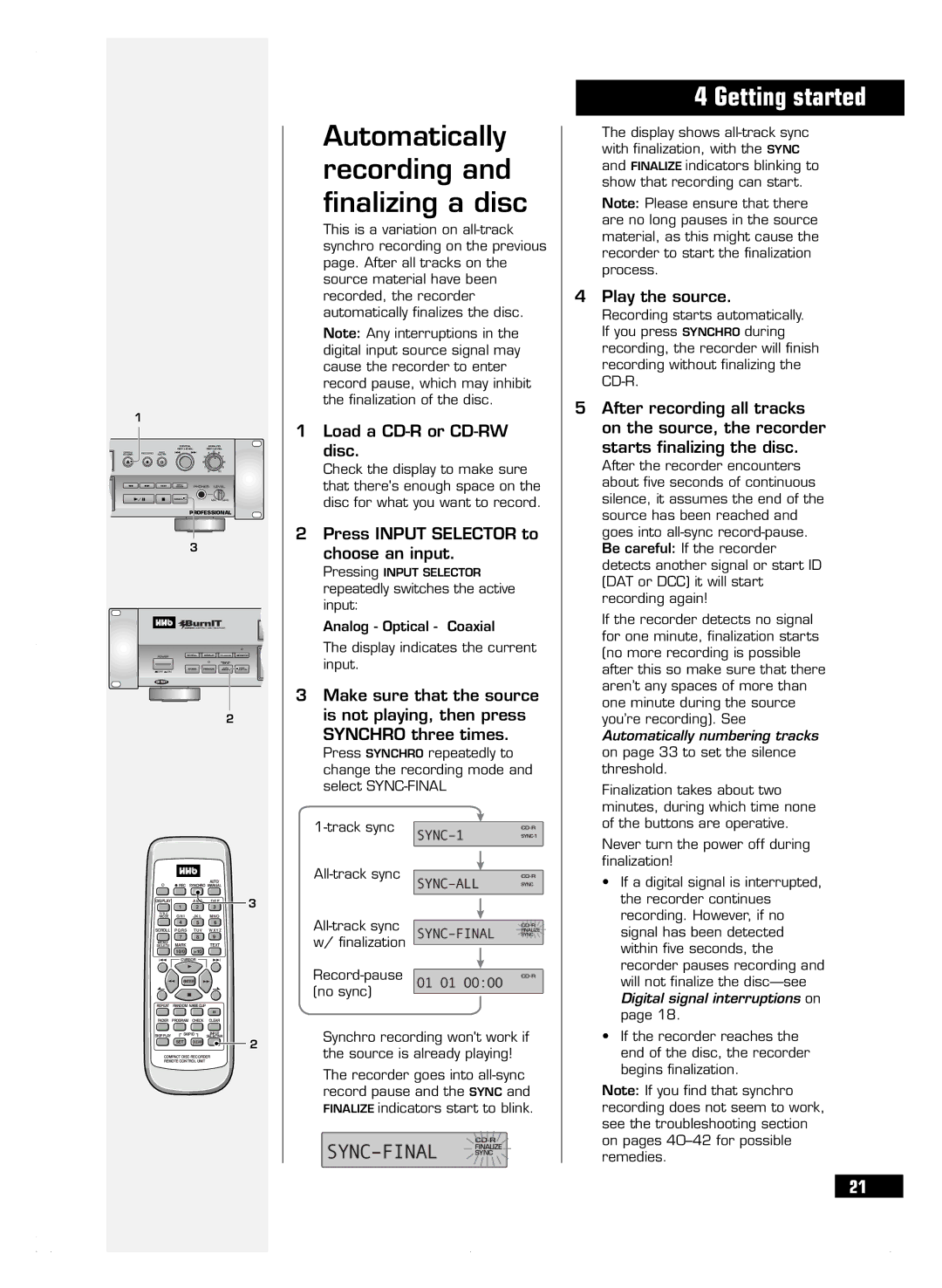 HHB comm CDR 830 manuel dutilisation Automatically recording and finalizing a disc 