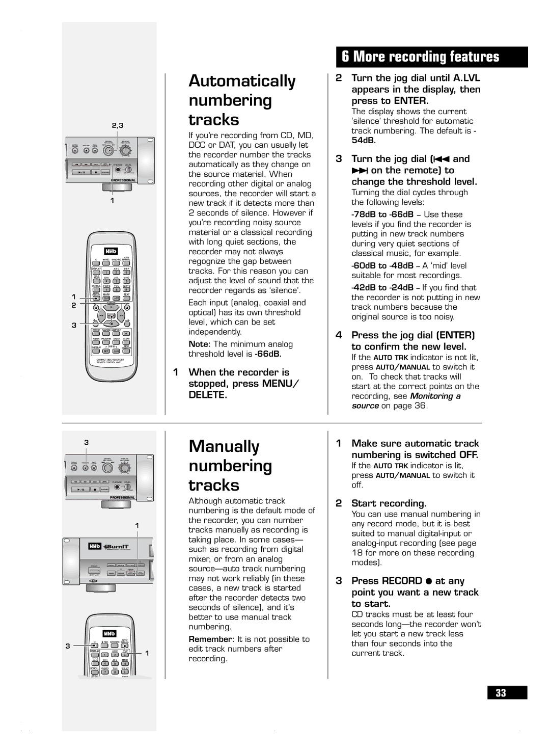 HHB comm CDR 830 manuel dutilisation Automatically numbering tracks, Manually numbering tracks, Delete 