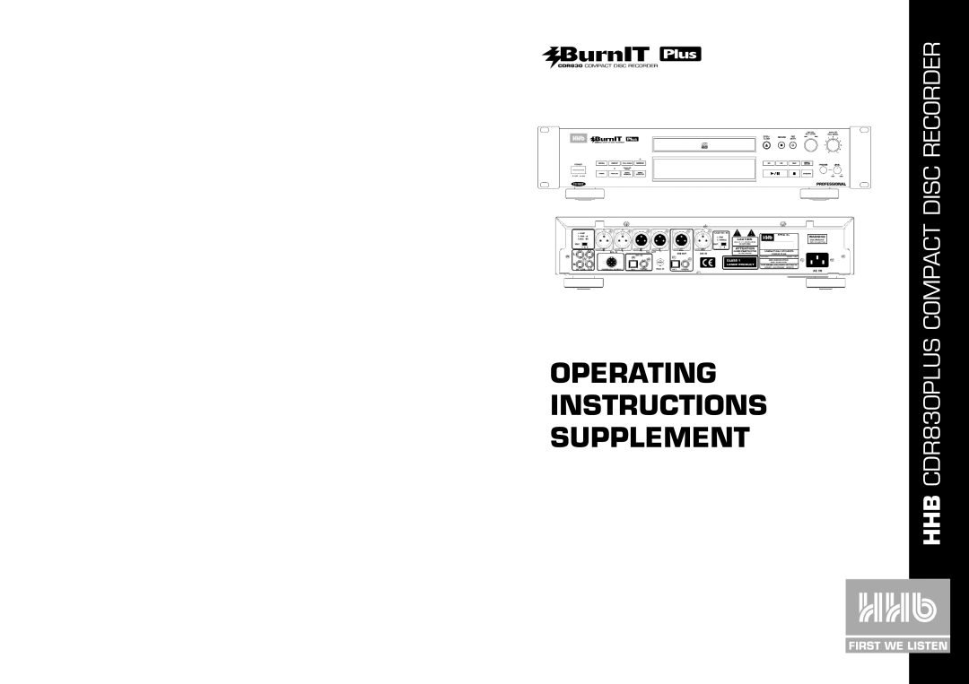 HHB comm CDR 830 manuel dutilisation HHB CDR830PLUS COMPACT DISC RECORDER, Operating Instructions Supplement 