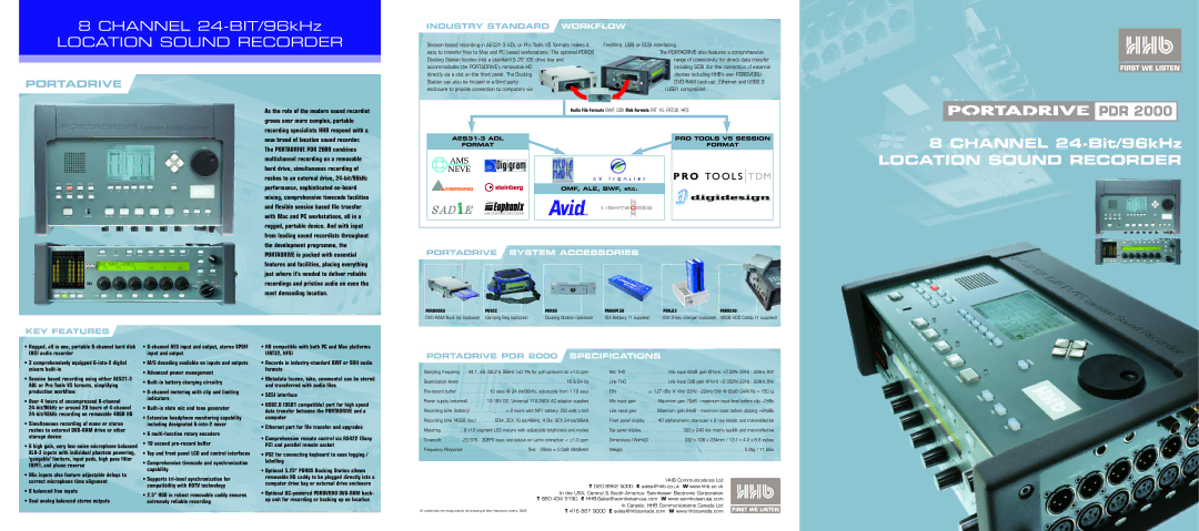 HHB comm PDR 2000 specifications Workflow, System Accessories 