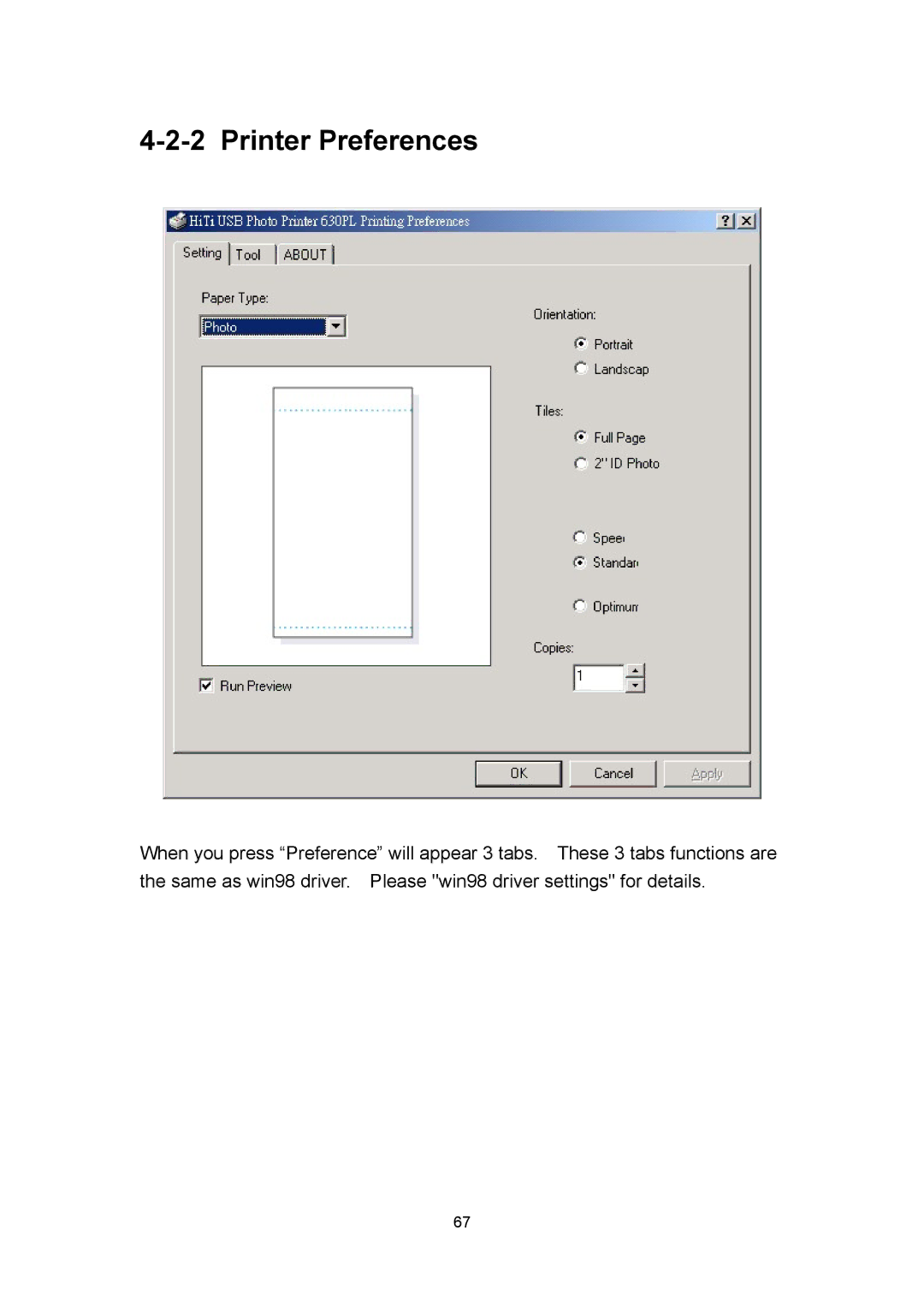 Hi-Touch Imaging Technologies 630PL user manual Printer Preferences 