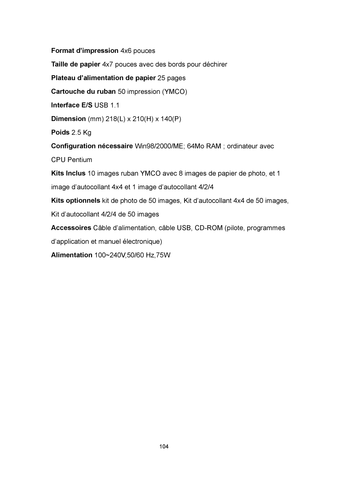 Hi-Touch Imaging Technologies 630PL/PS manual Poids 2.5 Kg 