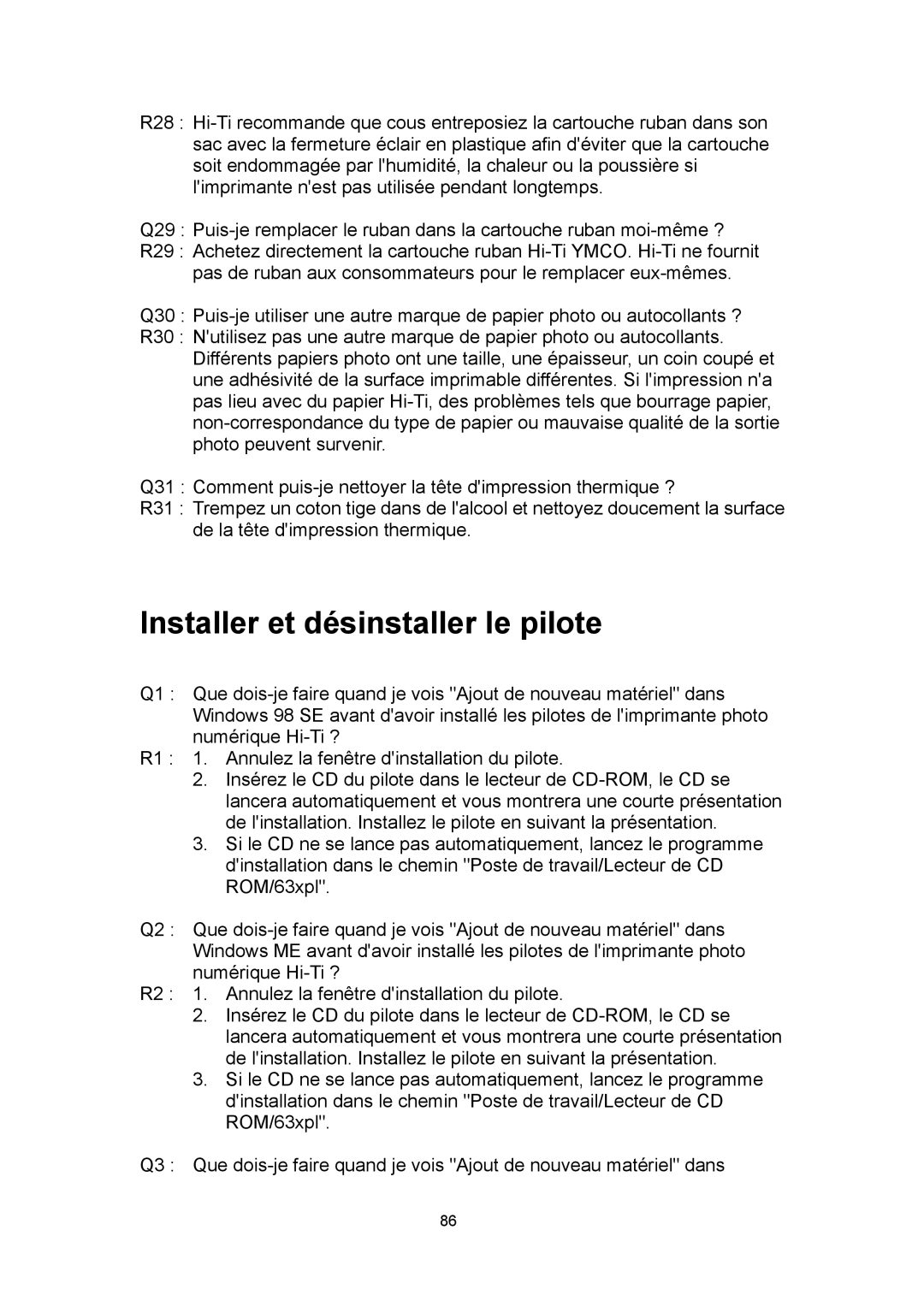 Hi-Touch Imaging Technologies 630PL/PS manual Installer et désinstaller le pilote 