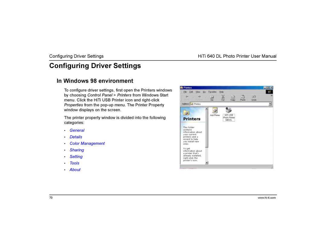 Hi-Touch Imaging Technologies 640DL manual Configuring Driver Settings 