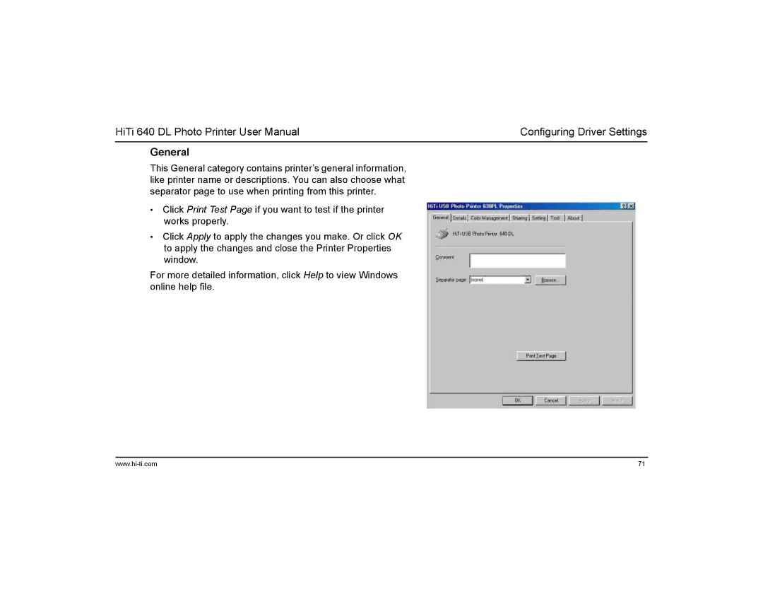 Hi-Touch Imaging Technologies 640DL manual General 