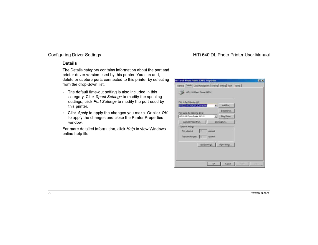 Hi-Touch Imaging Technologies 640DL manual Details 