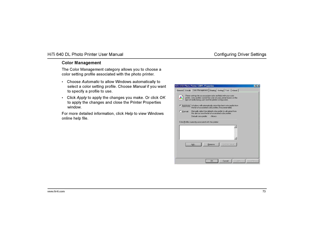 Hi-Touch Imaging Technologies 640DL manual Color Management 