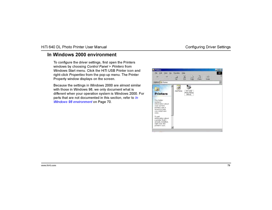 Hi-Touch Imaging Technologies 640DL manual Windows 2000 environment 