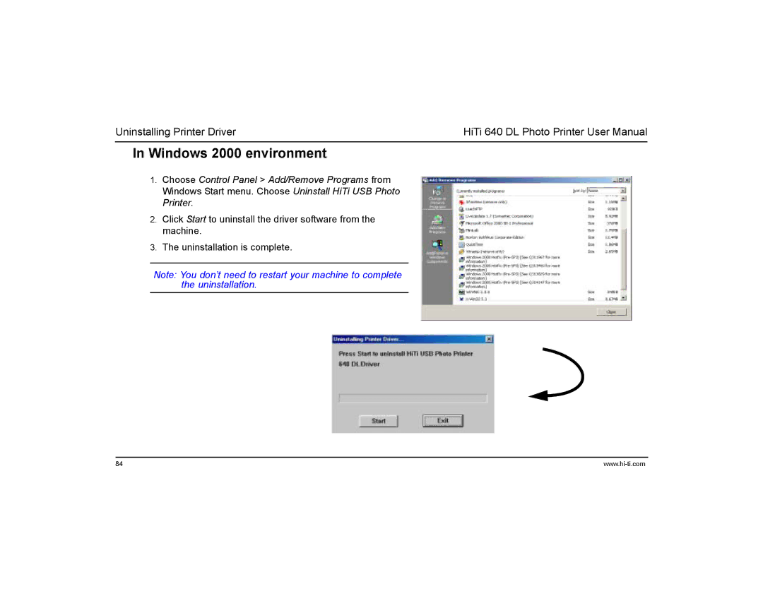 Hi-Touch Imaging Technologies 640DL manual Windows 2000 environment 