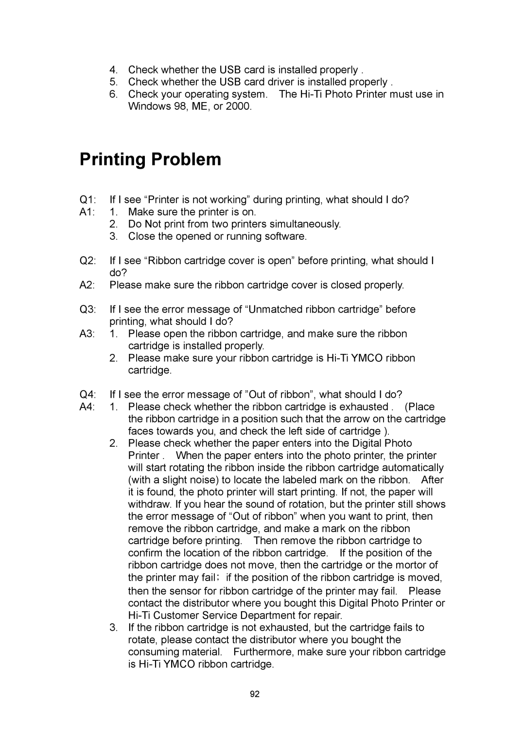 Hi-Touch Imaging Technologies 640PS user manual Printing Problem 