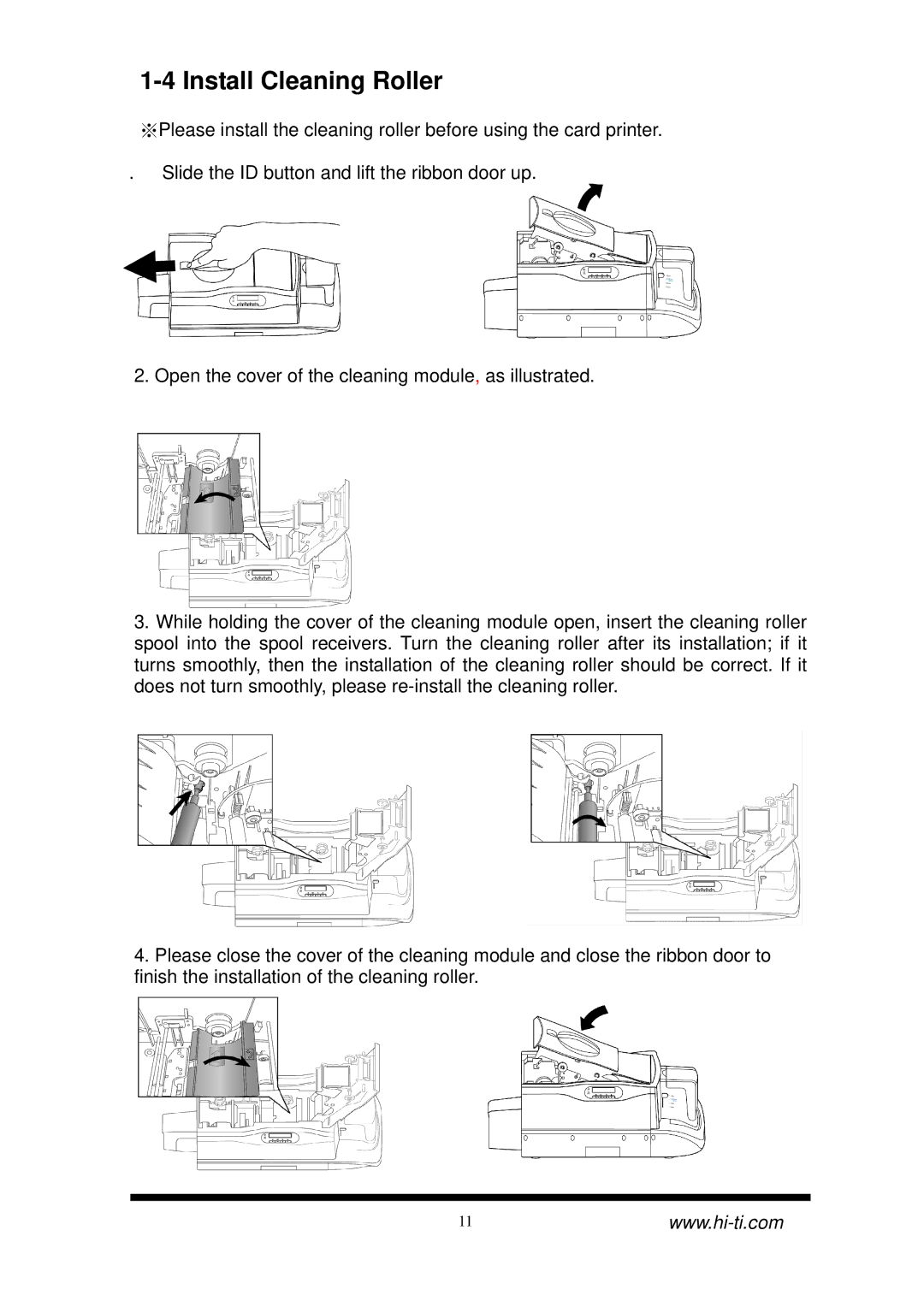 Hi-Touch Imaging Technologies CS-300 user manual Install Cleaning Roller 