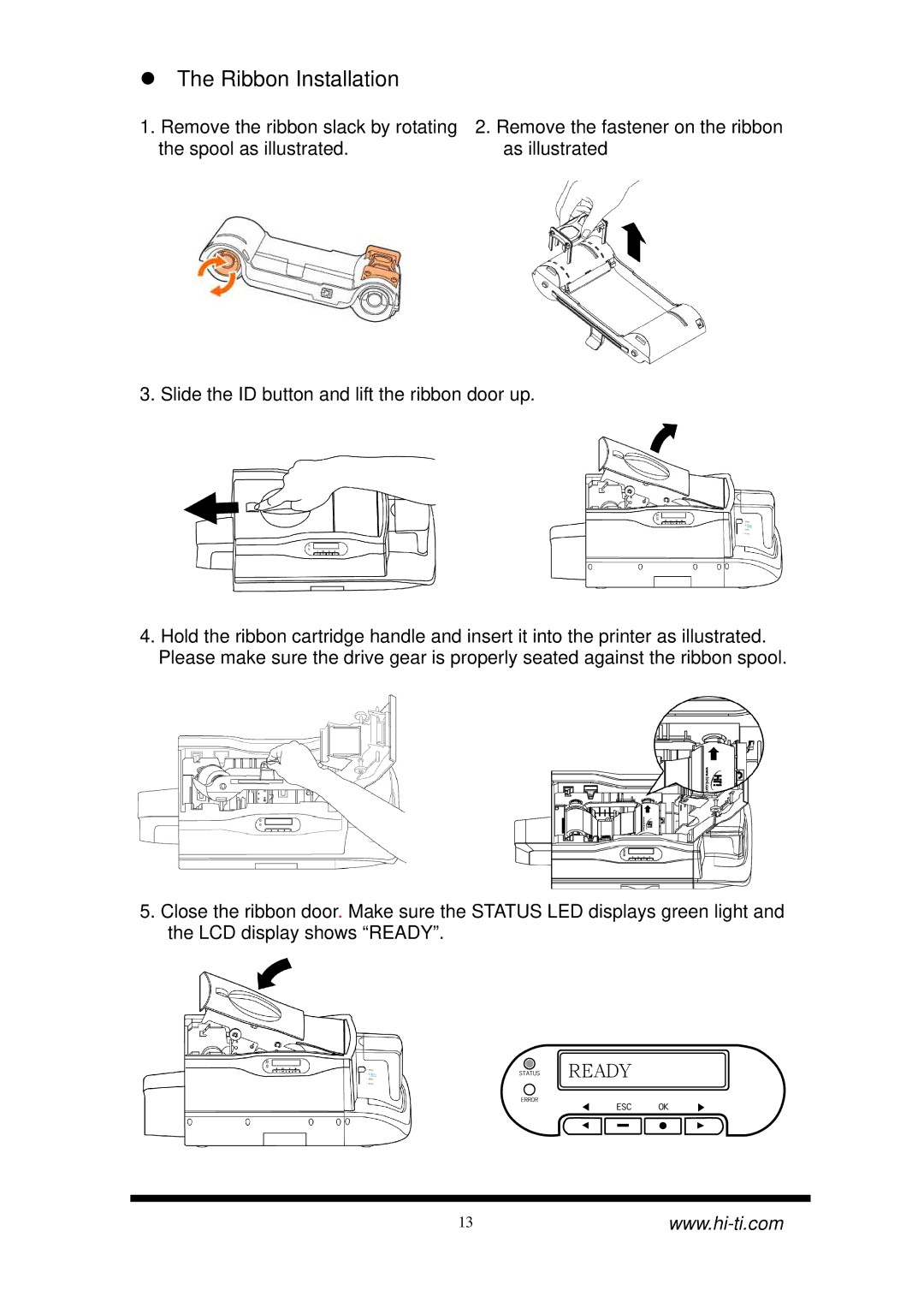 Hi-Touch Imaging Technologies CS-300 user manual Ribbon Installation 