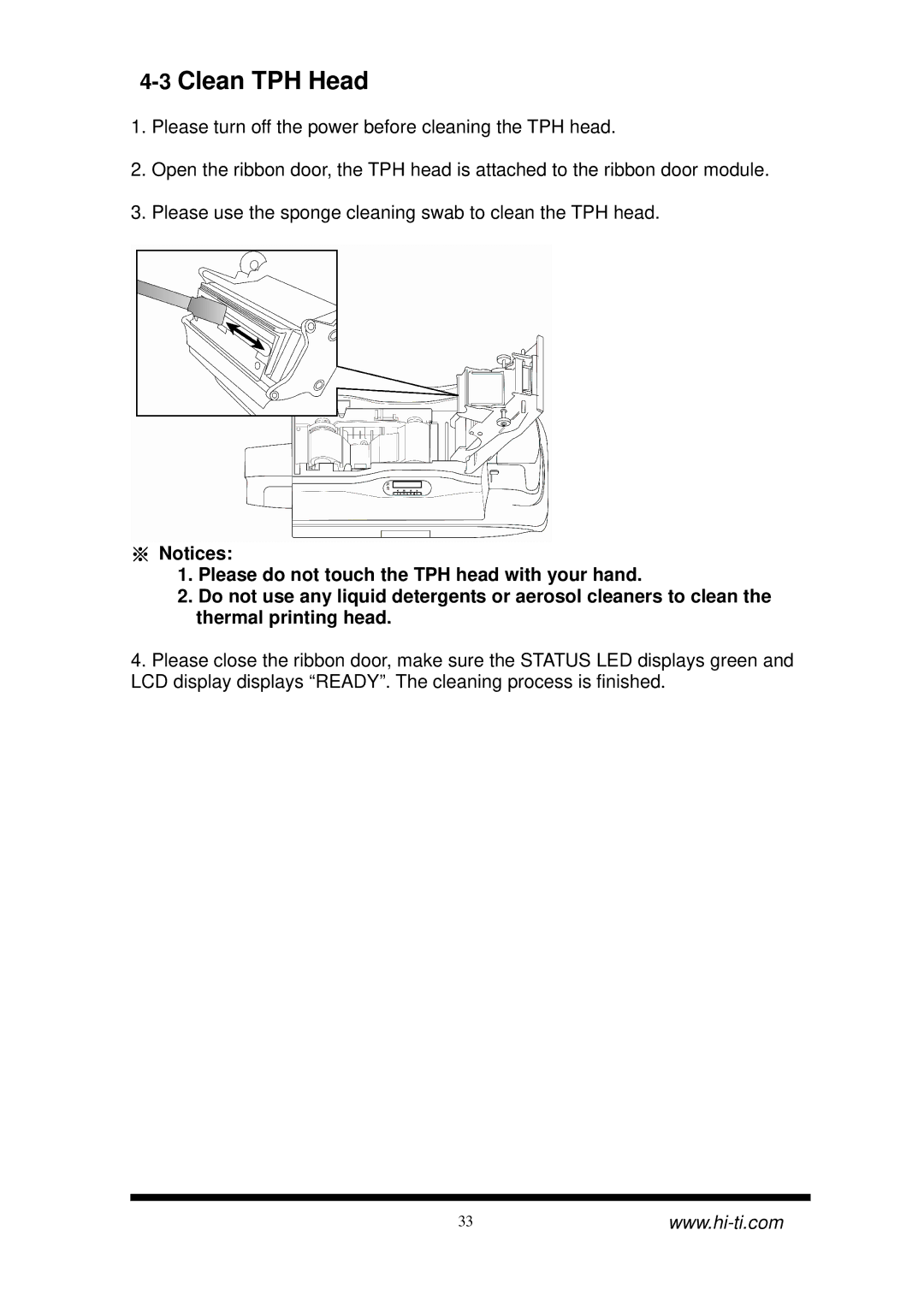 Hi-Touch Imaging Technologies CS-300 user manual 3Clean TPH Head 