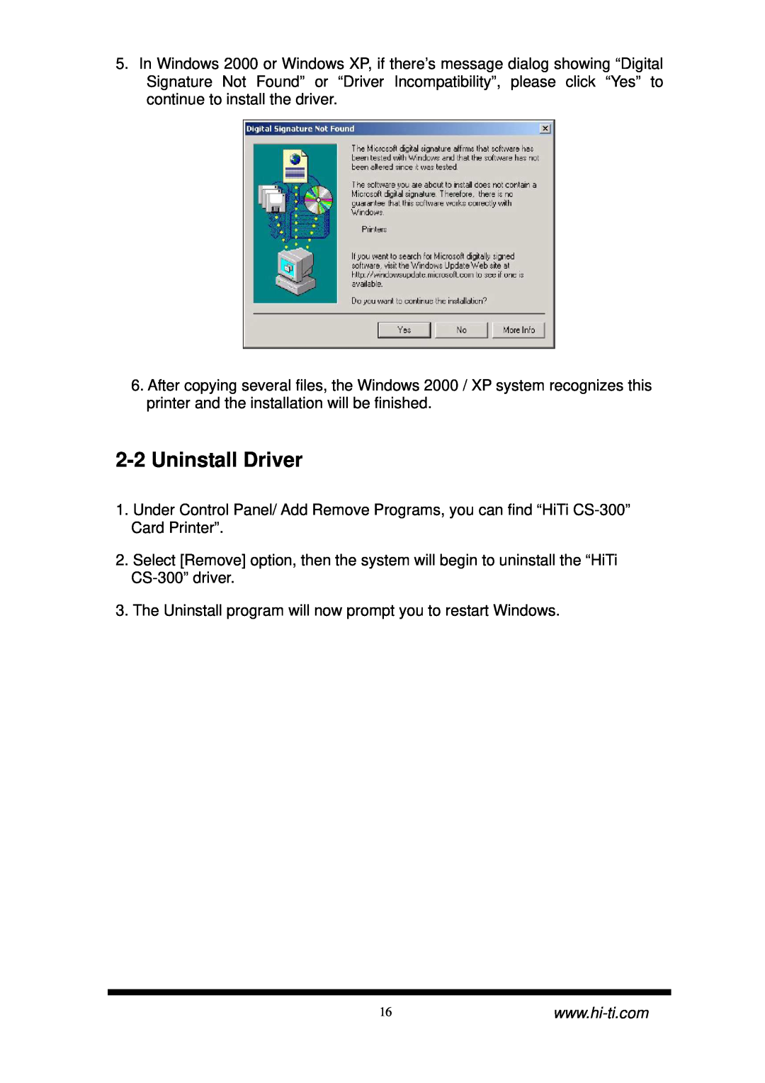 Hi-Touch Imaging Technologies CS-300 user manual Uninstall Driver 