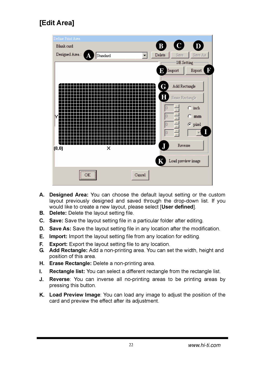 Hi-Touch Imaging Technologies CS-320, CS-310 manual Edit Area 