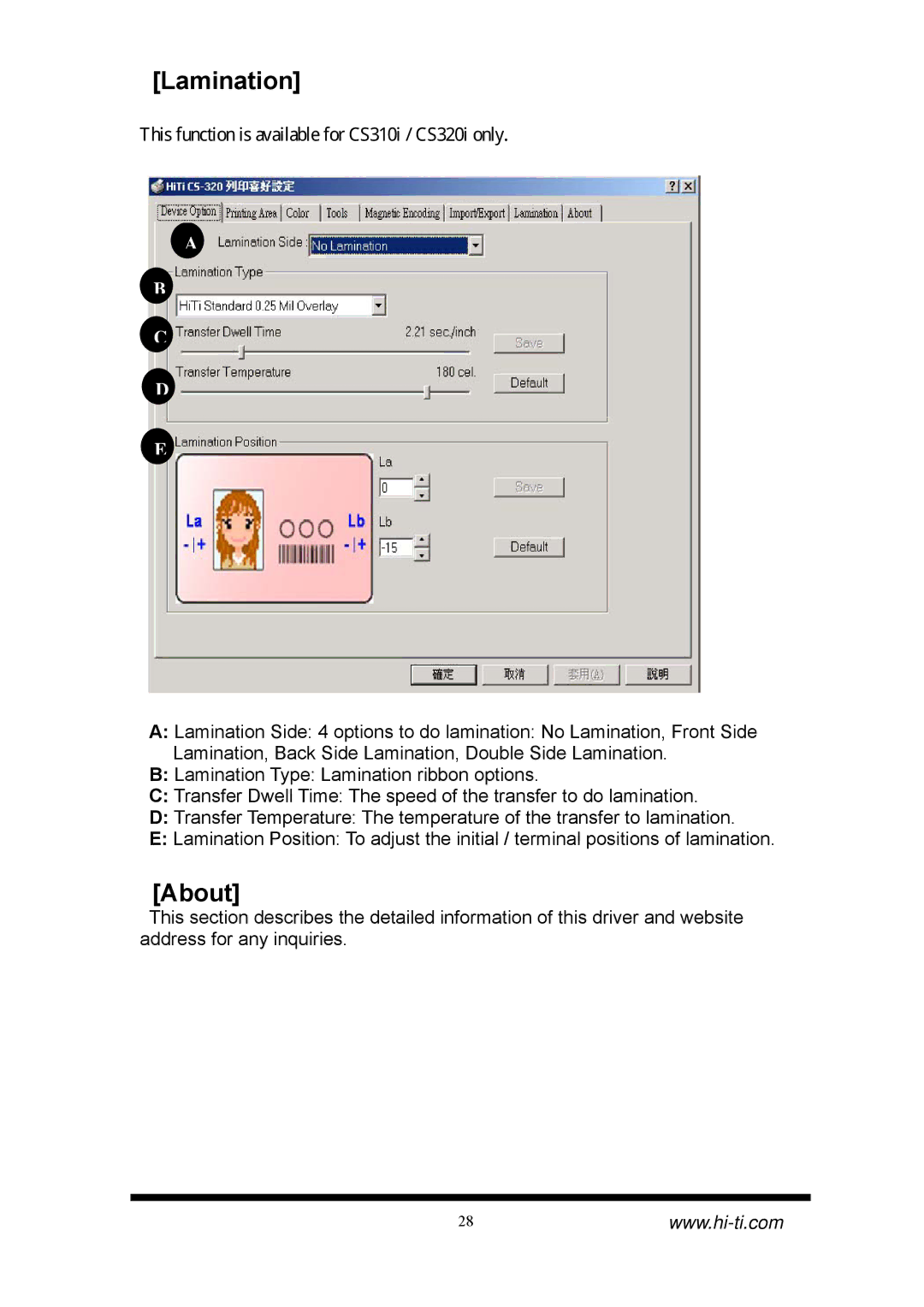 Hi-Touch Imaging Technologies CS-320, CS-310 manual Lamination, About 