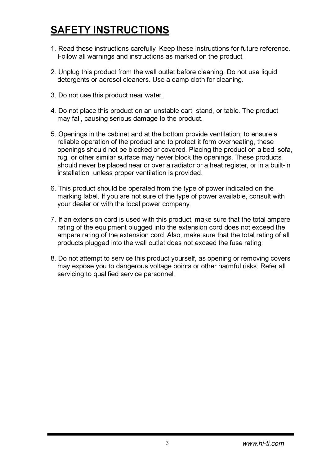 Hi-Touch Imaging Technologies CS-310, CS-320 manual Safety Instructions 