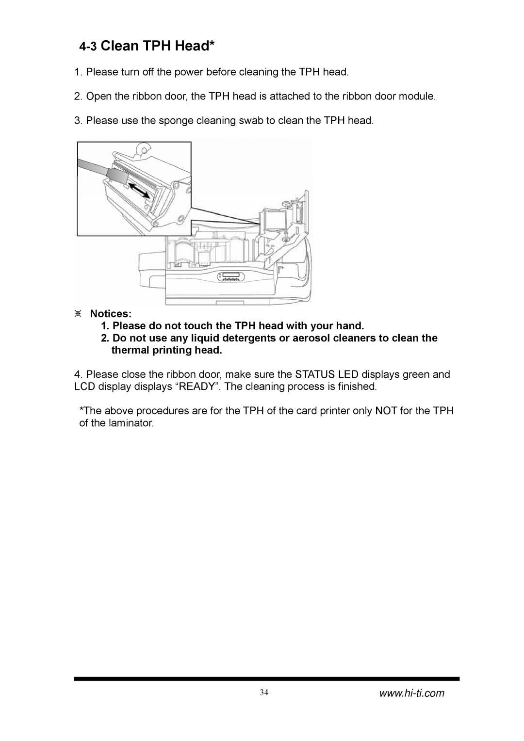 Hi-Touch Imaging Technologies CS-320, CS-310 manual 3Clean TPH Head 