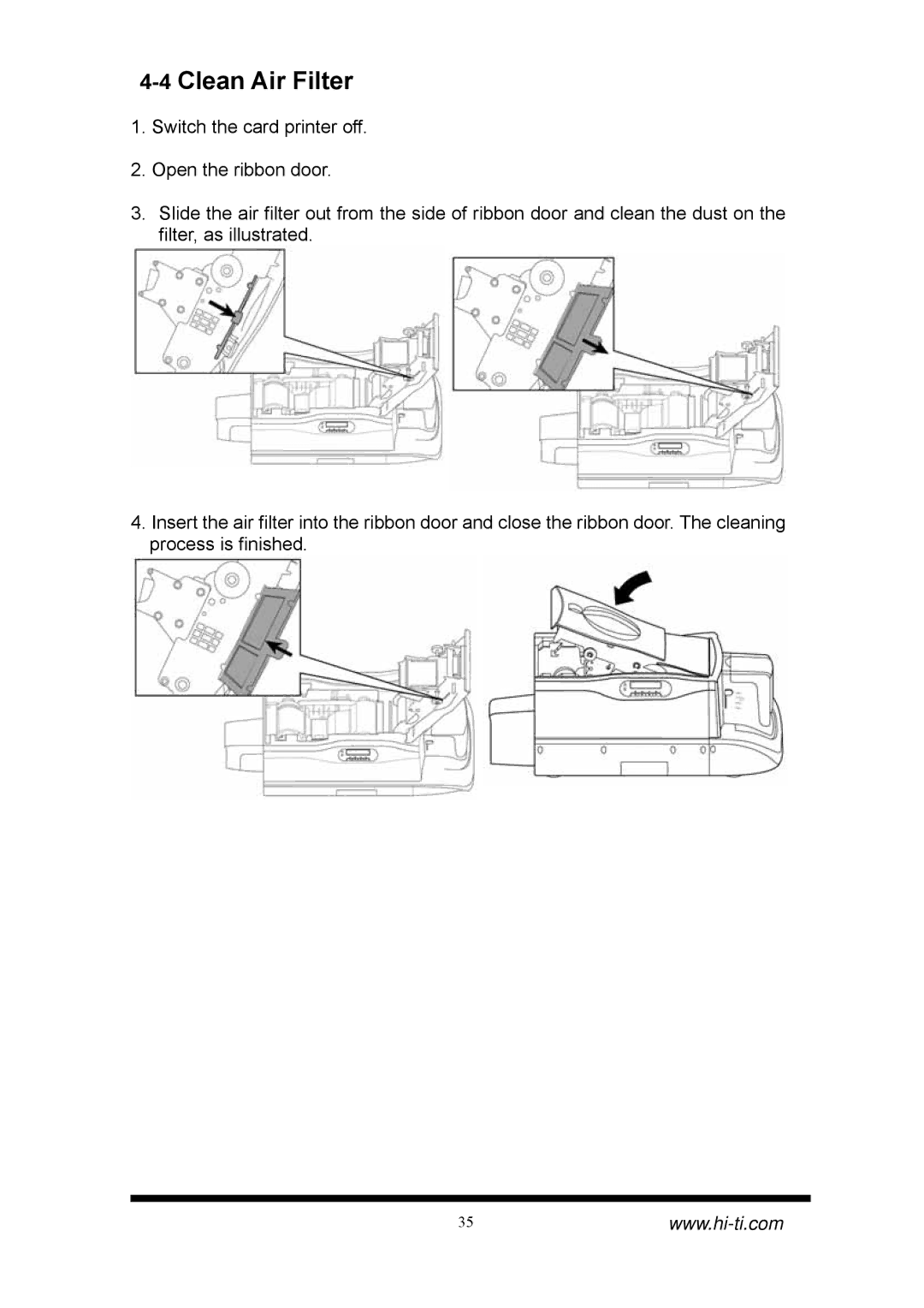 Hi-Touch Imaging Technologies CS-310, CS-320 manual 4Clean Air Filter 