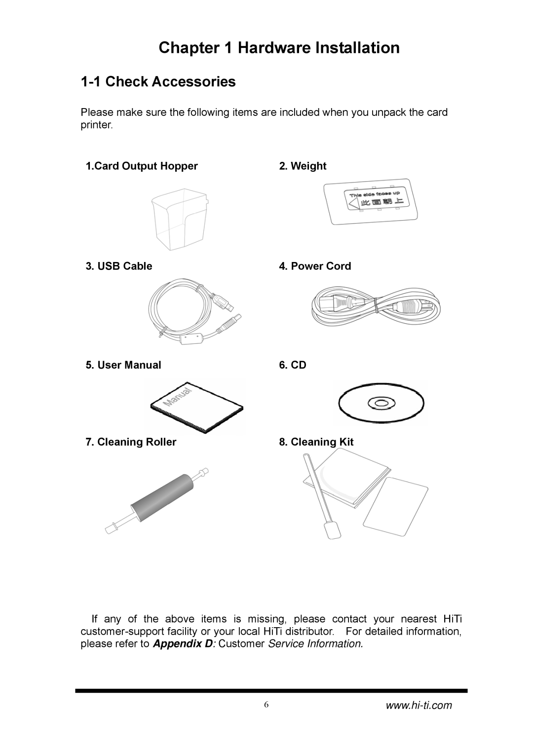 Hi-Touch Imaging Technologies CS-320, CS-310 manual Hardware Installation, Check Accessories 