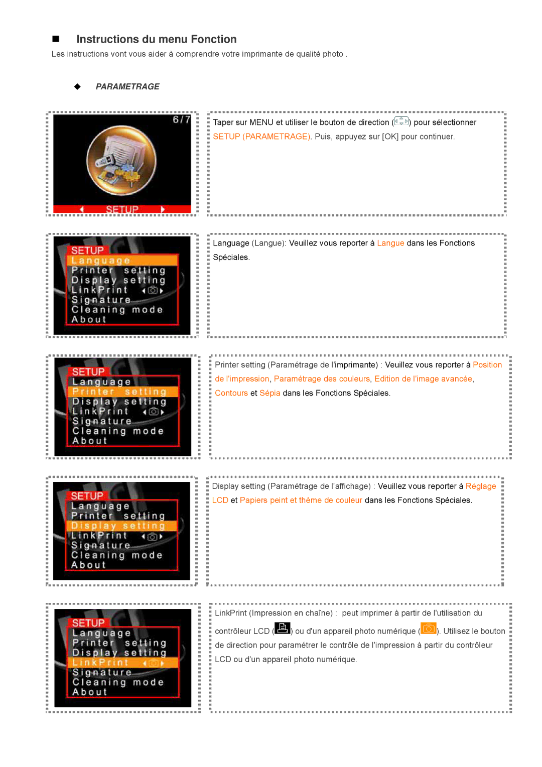 Hi-Touch Imaging Technologies L300, S300 user manual ‹ Parametrage, Setup PARAMETRAGE. Puis, appuyez sur OK pour continuer 