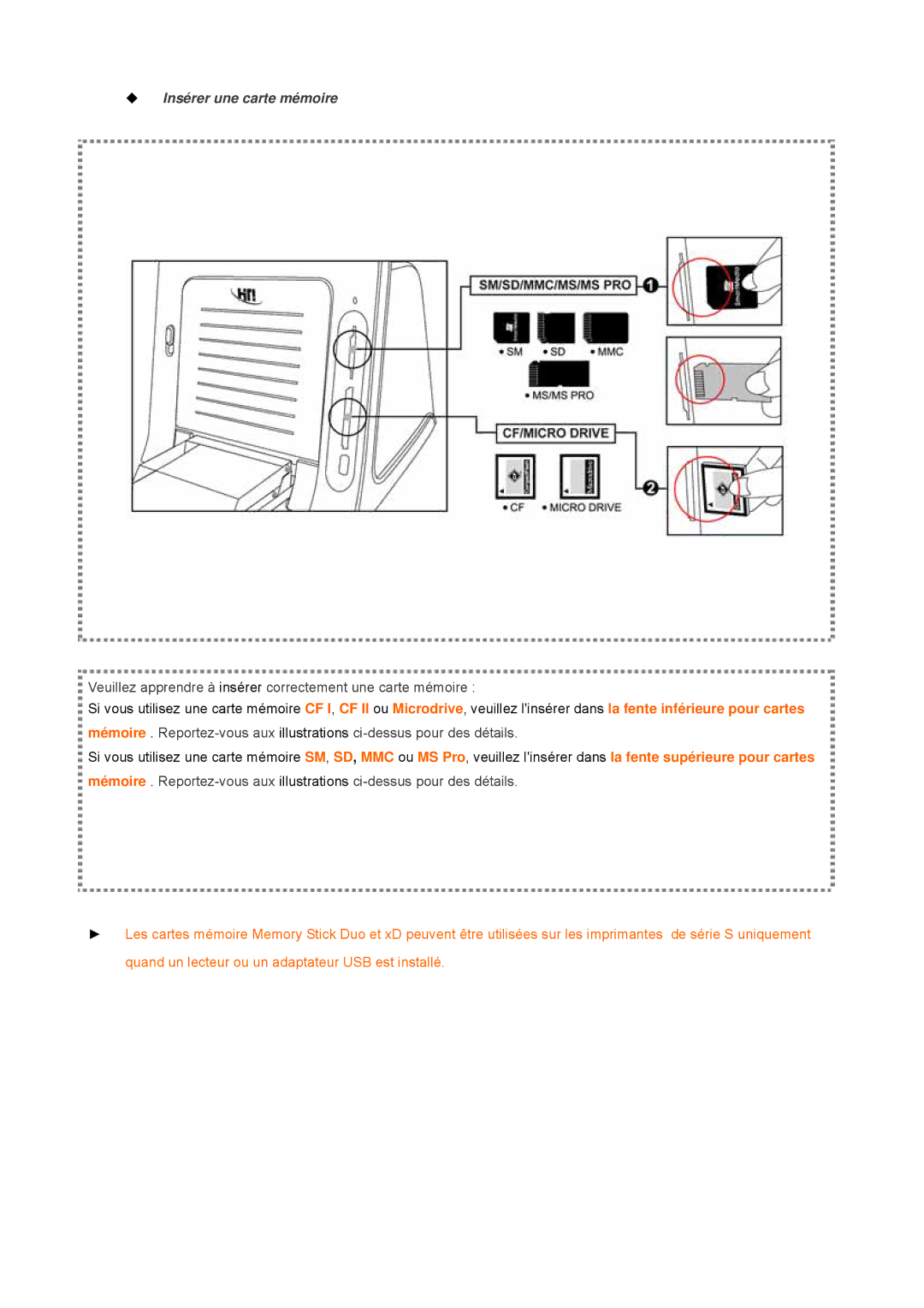 Hi-Touch Imaging Technologies L300, S300 user manual ‹ Insérer une carte mémoire 