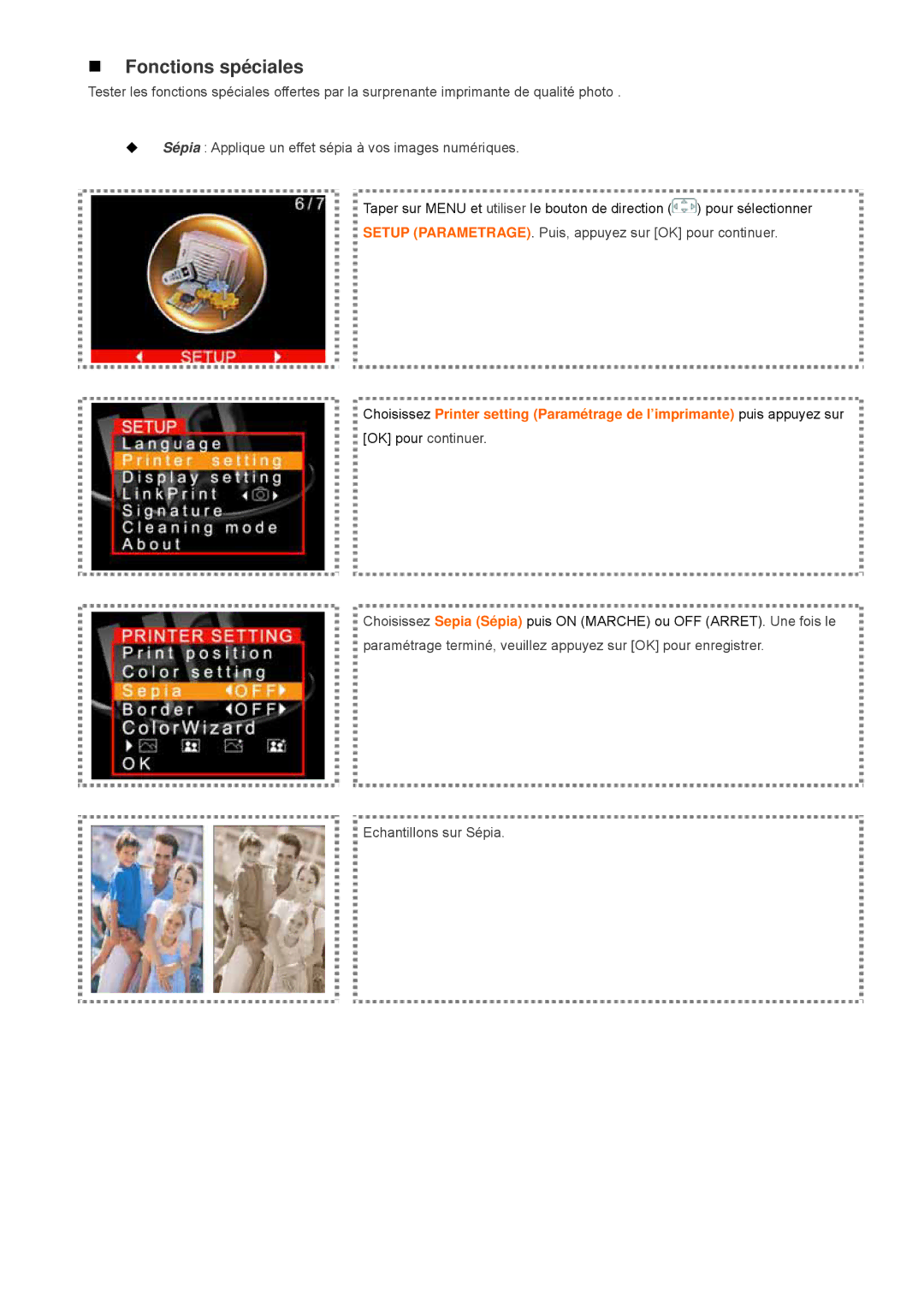 Hi-Touch Imaging Technologies S300, L300 user manual Echantillons sur Sépia 