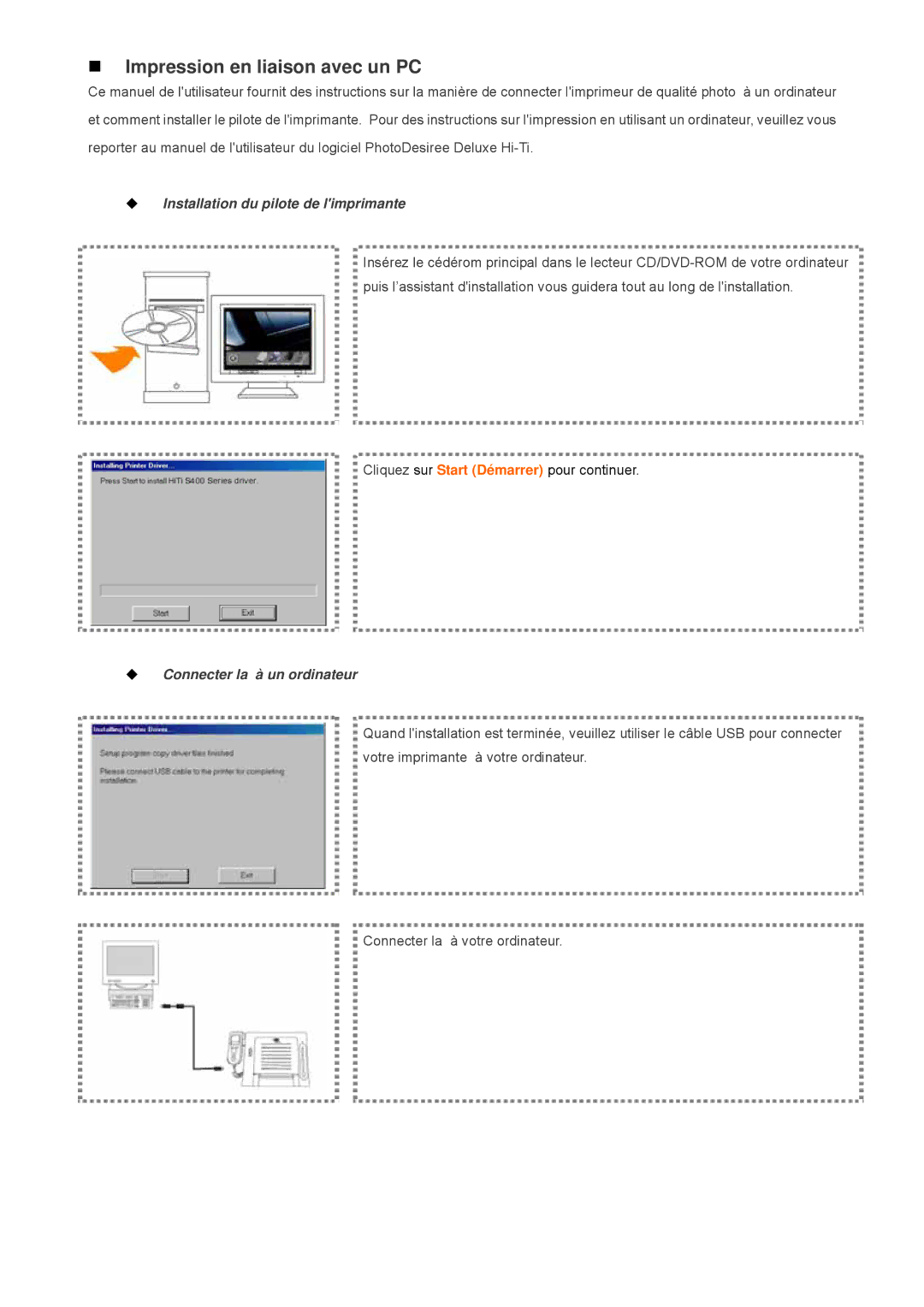 Hi-Touch Imaging Technologies S300, L300 „ Impression en liaison avec un PC, ‹ Installation du pilote de limprimante 