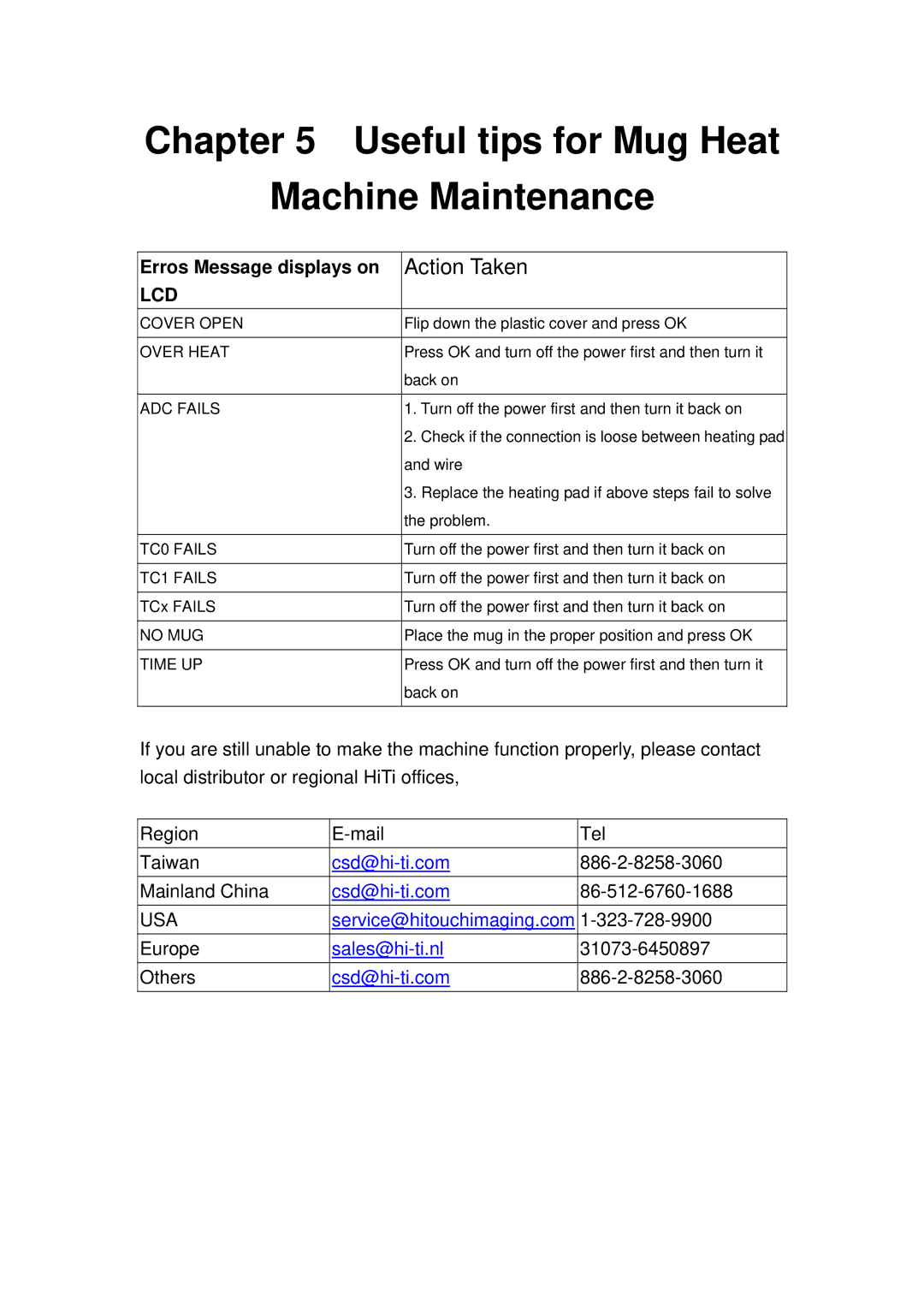 Hi-Touch Imaging Technologies Mug Heat Press Kit user manual Useful tips for Mug Heat Machine Maintenance 