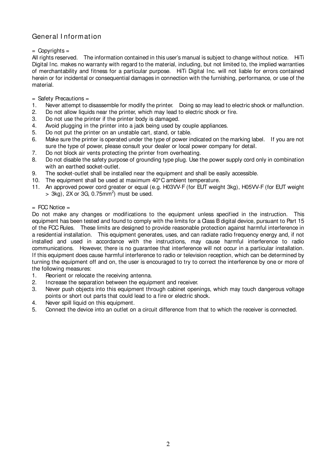 Hi-Touch Imaging Technologies P510Si user manual General Information 