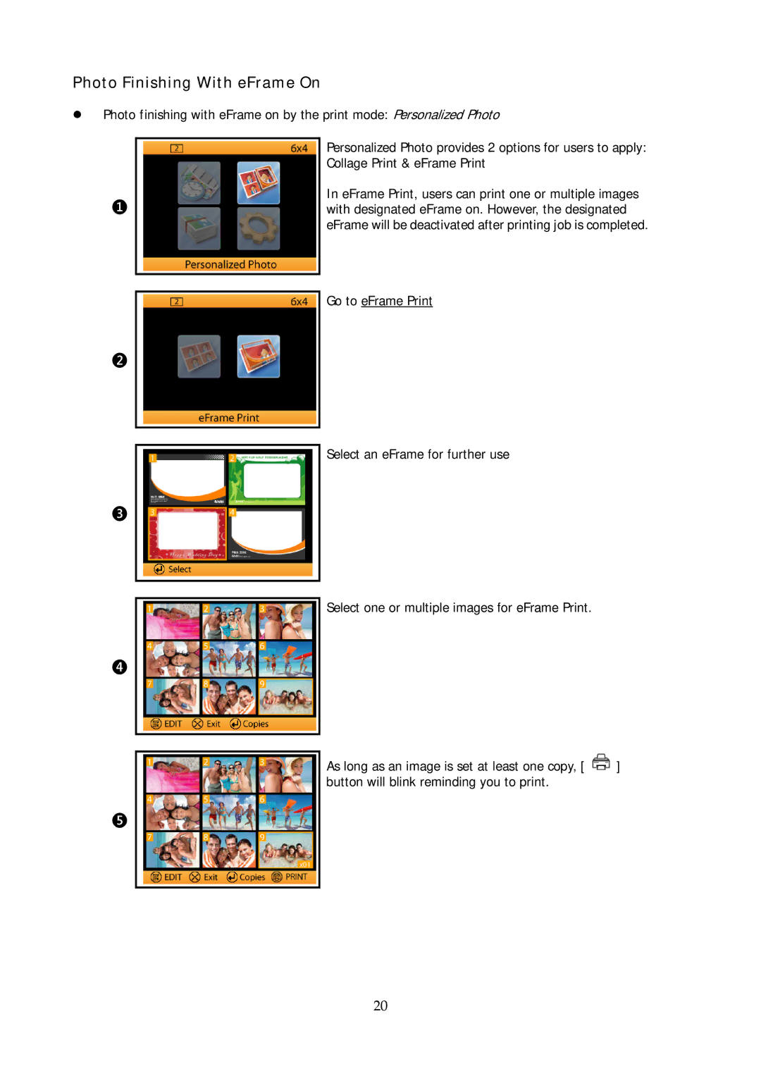 Hi-Touch Imaging Technologies P510Si user manual Photo Finishing With eFrame On 