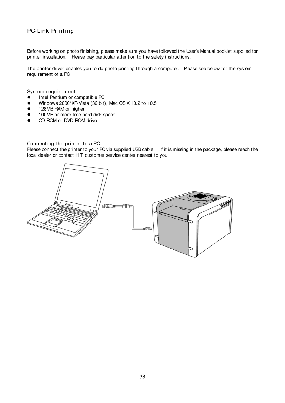 Hi-Touch Imaging Technologies P510Si user manual PC-Link Printing, System requirement 