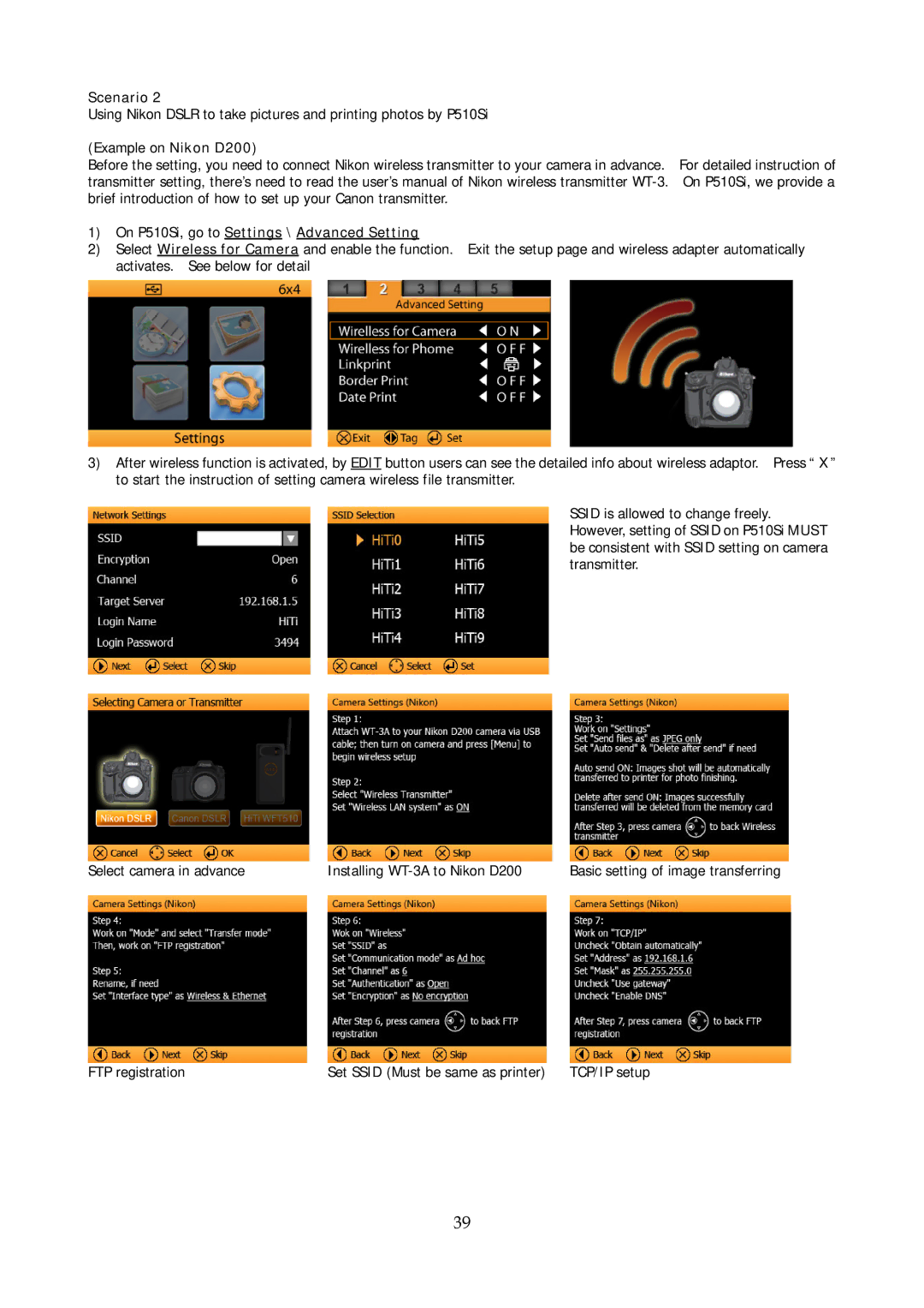 Hi-Touch Imaging Technologies P510Si user manual FTP registration Set Ssid Must be same as printer 