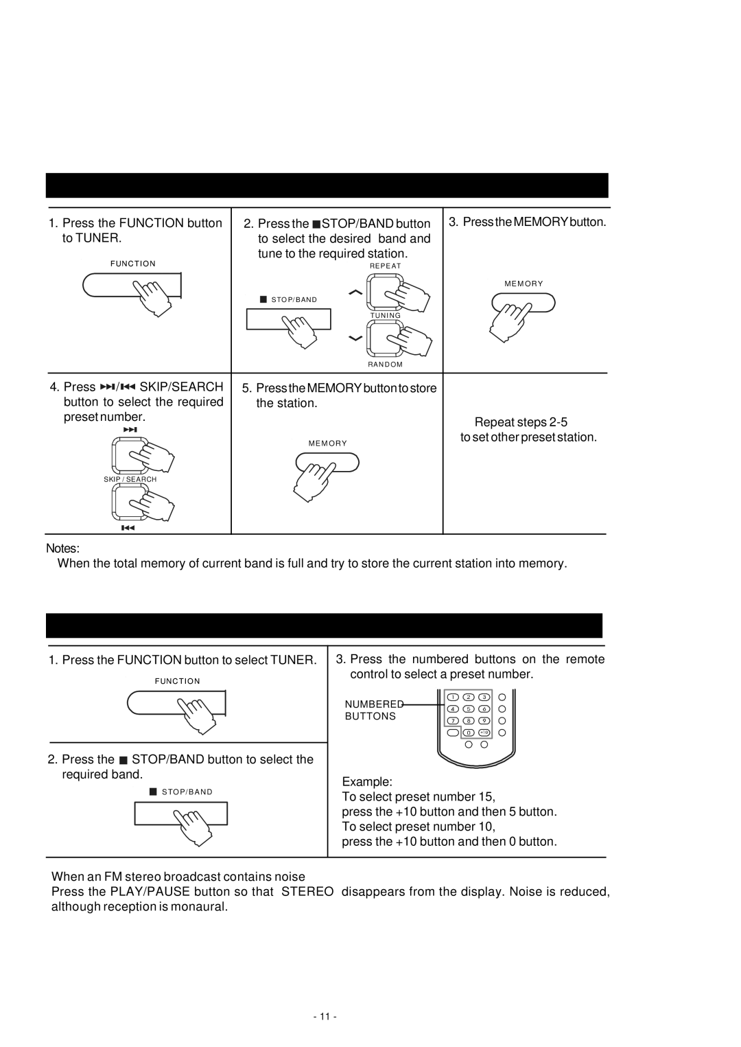 HiFi Works 811-TK5M91-031 instruction manual Presetting Stations, Tuning Into a Preset Station, Example 