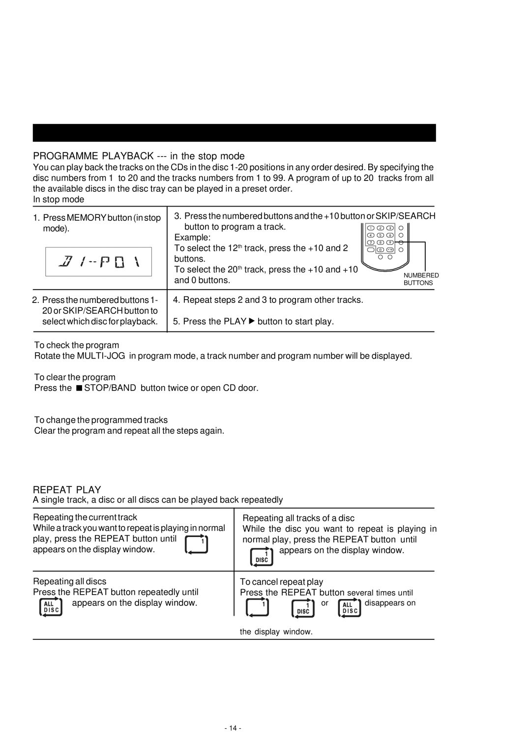 HiFi Works 811-TK5M91-031 instruction manual Programme Playback --- in the stop mode 