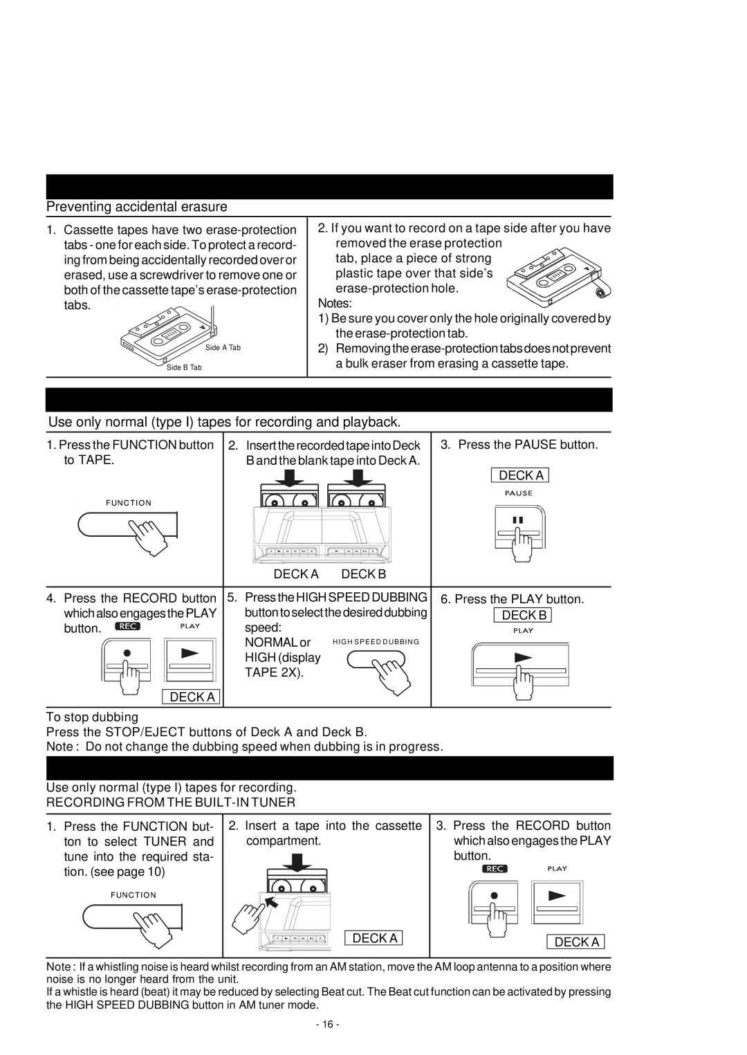 HiFi Works 811-TK5M91-031 instruction manual Tape Care Tips, Dubbing ---- from Deck B to Deck a, Recording ---- Deck a only 