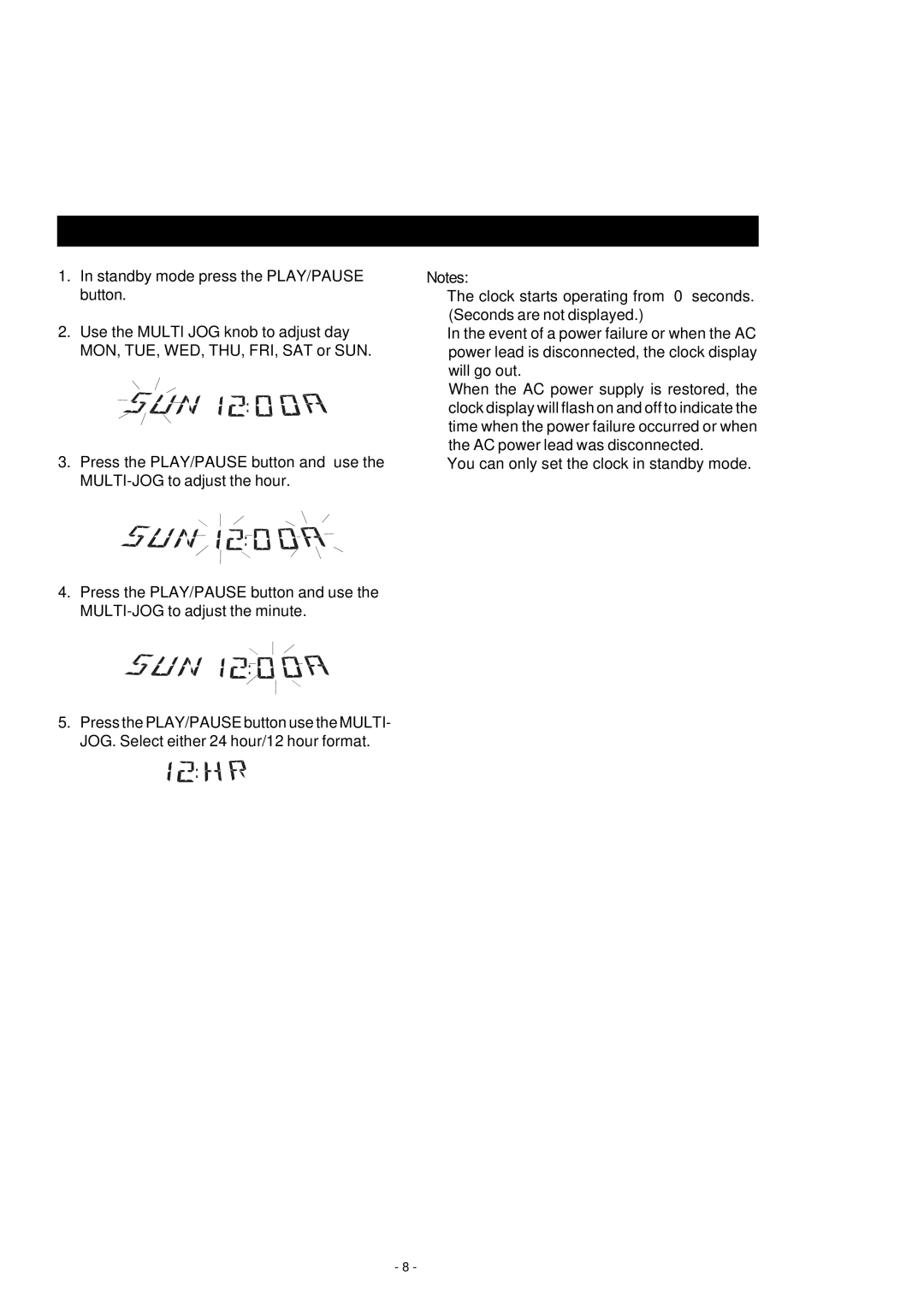 HiFi Works 811-TK5M91-031 instruction manual Setting the Clock 