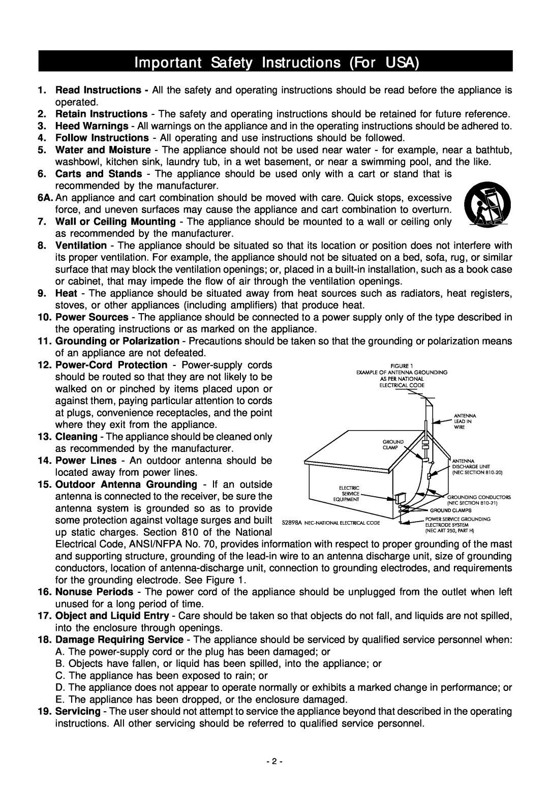 HiFi Works 811-TK5M91-031 Important Safety Instructions For USA, Outdoor Antenna Grounding - If an outside 