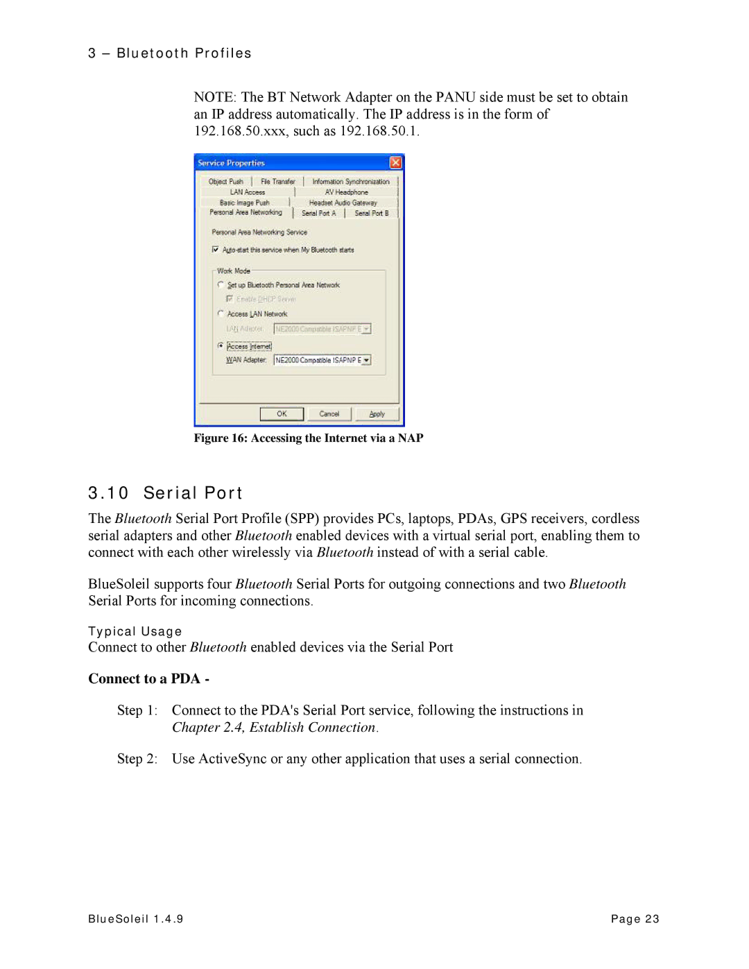 HiFi Works BlueSoleil manual Serial Port, Connect to a PDA 