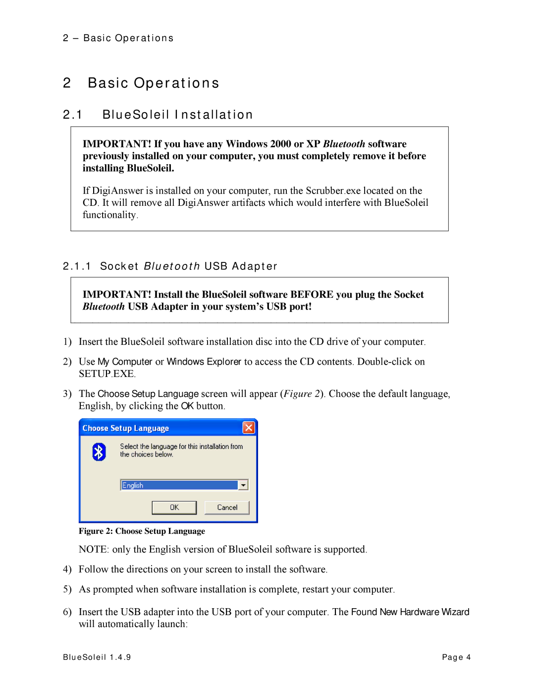 HiFi Works manual Basic Operations, BlueSoleil Installation, Socket Bluetooth USB Adapter 