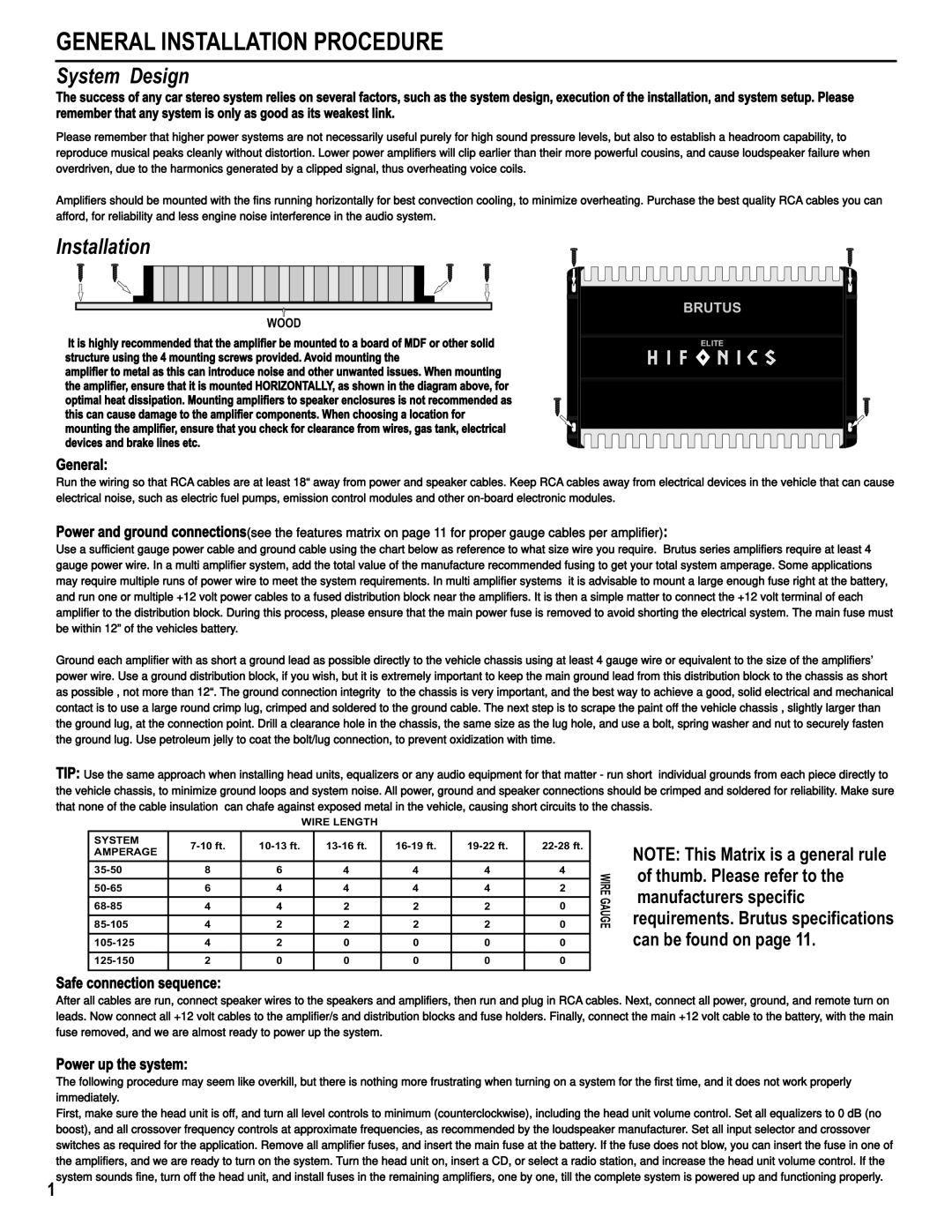 Hifionics BRE2500.1D, BRE100.2, BRE1600.1D BRE2000.1D, BRE100.4 BRE1100.1D, BRE60.4 manual General Installation Procedure, Wood 