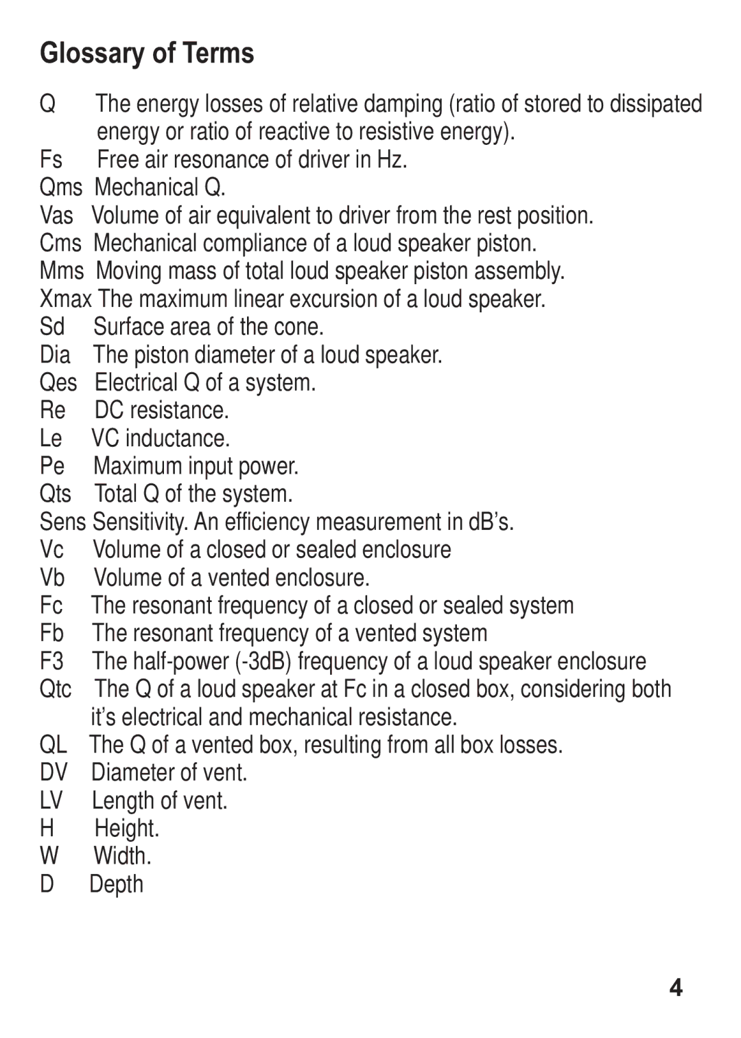 Hifionics GLX10D4, GLX12D4 manual Glossary of Terms 