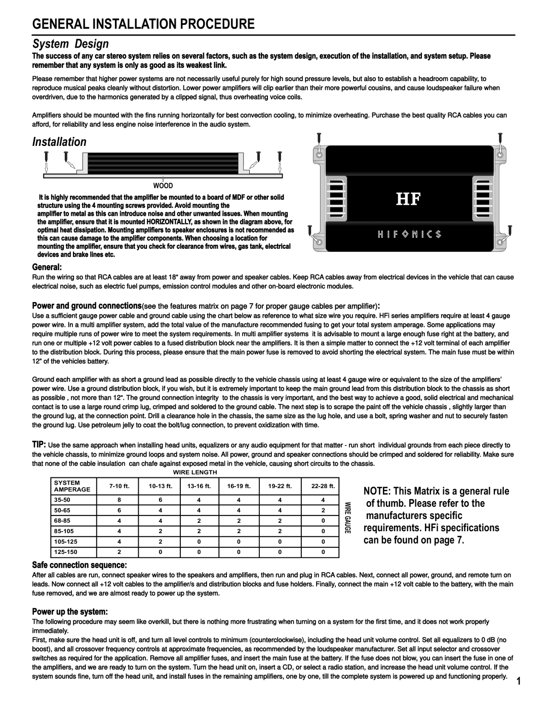 Hifionics HFI100.2, HFI100.4, HFI1000D, HFI1500D, HFI2000D, HFI2500D, HFI55.4 manual General Installation Procedure, Wood 