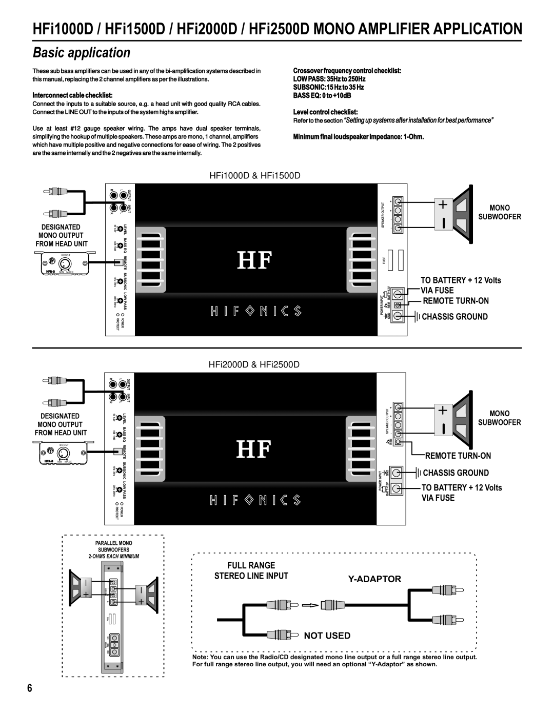 Hifionics HFI1000D, HFI100.4, HFI1500D, HFI100.2, HFI2000D, HFI2500D, HFI55.4 manual Mono, Subwoofer 