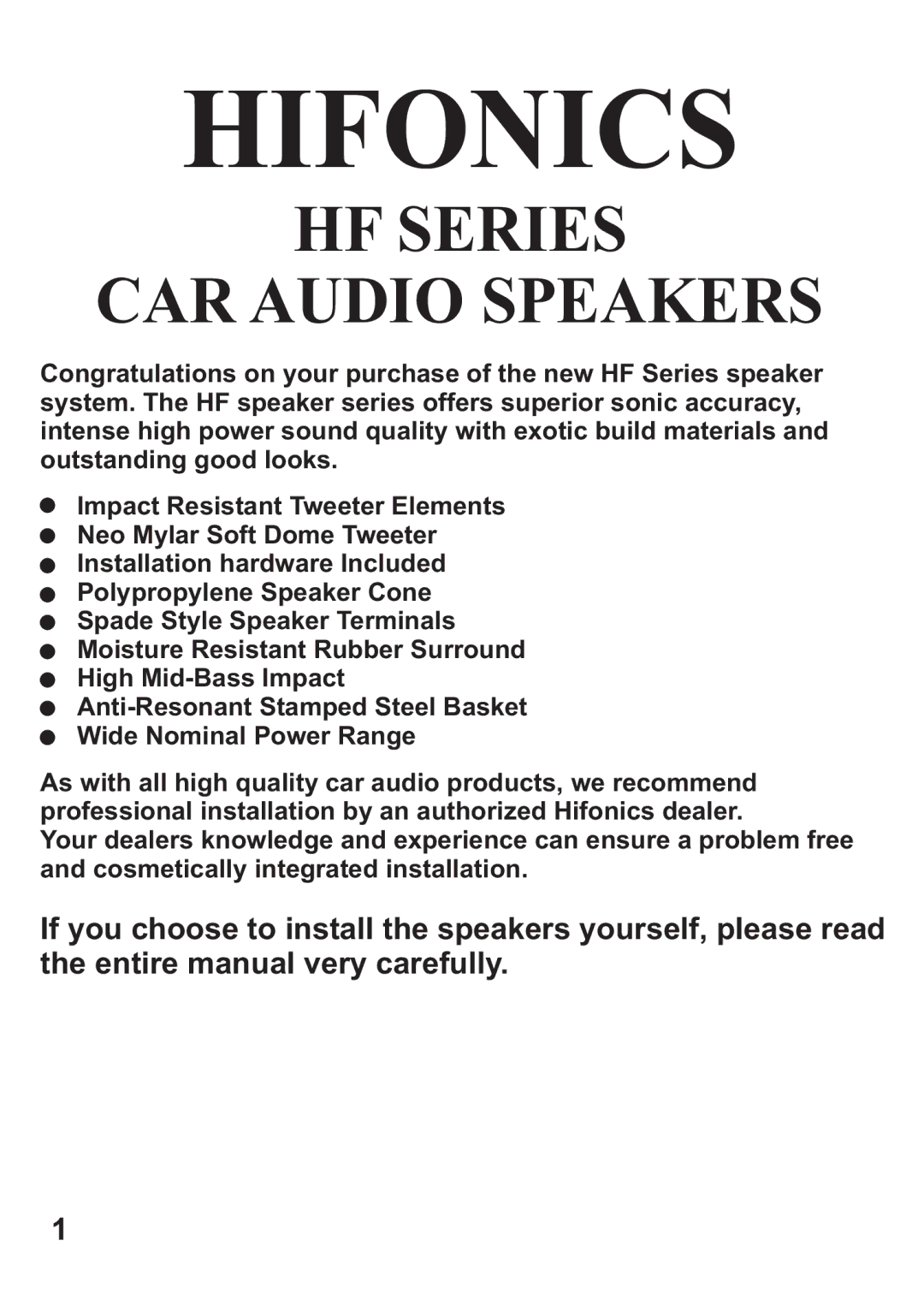 Hifionics HFI6.5C, HFI69CX, HFI65CX manual Hifonics 