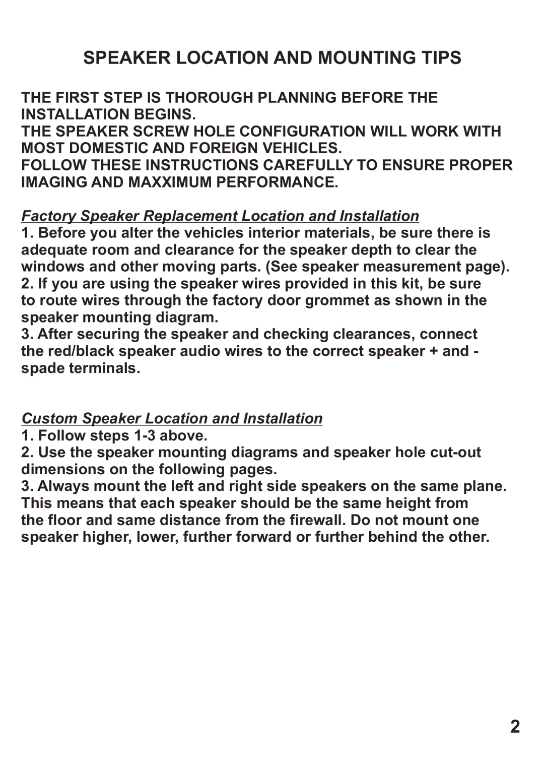 Hifionics HFI69CX, HFI65CX, HFI6.5C manual Speaker Location and Mounting Tips 