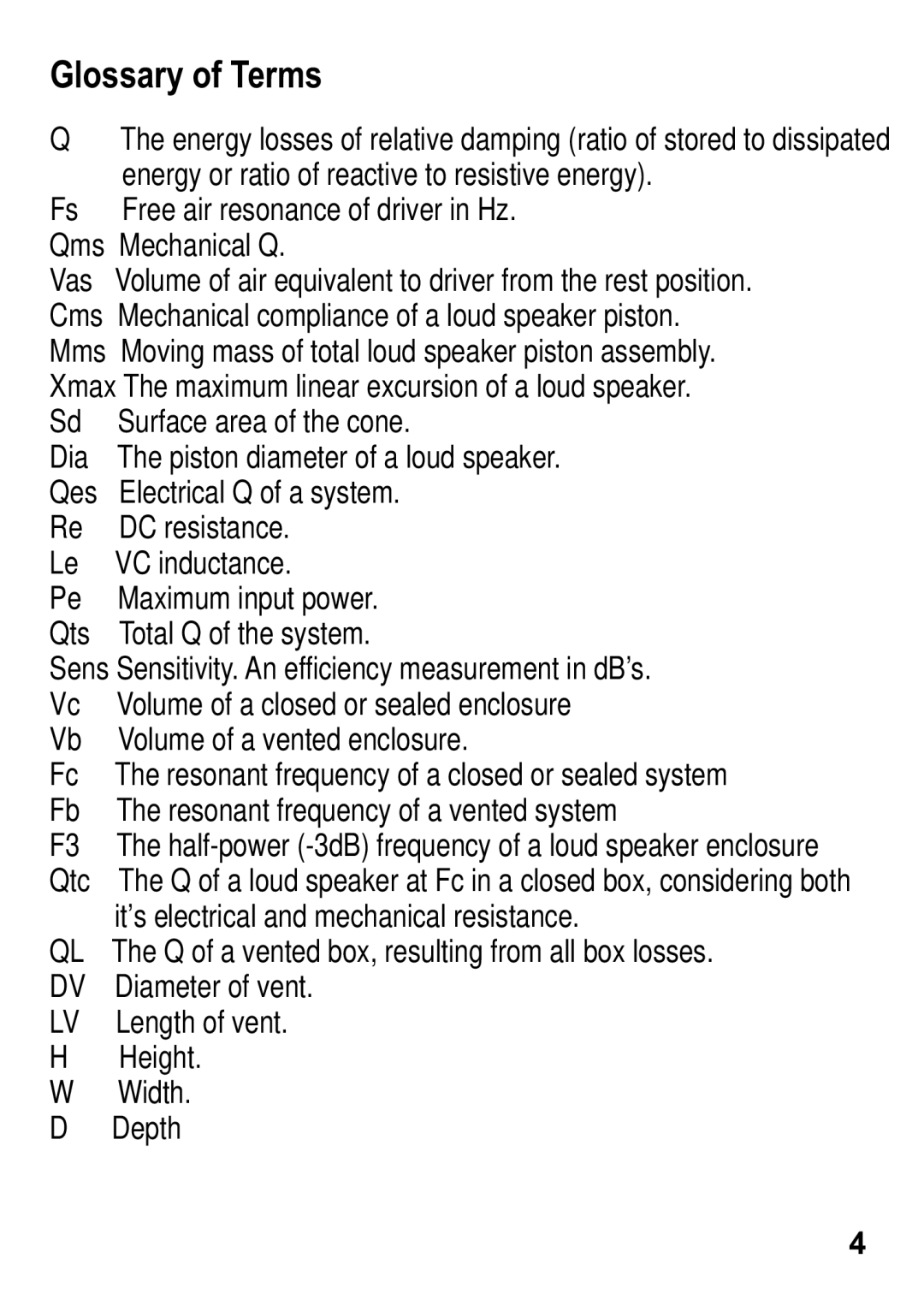 Hifionics HFX12D4 manual Glossary of Terms 
