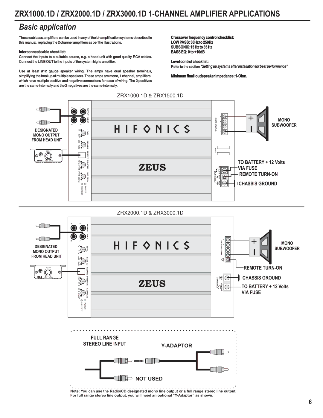 Hifionics ZRX1000.4, ZRX500.2, ZRX3000.1D, ZRX2000.1D, ZRX1200.2, ZRX1000.1D, ZRX2000.4, ZRX600.4 Designated, Mono, Subwoofer 